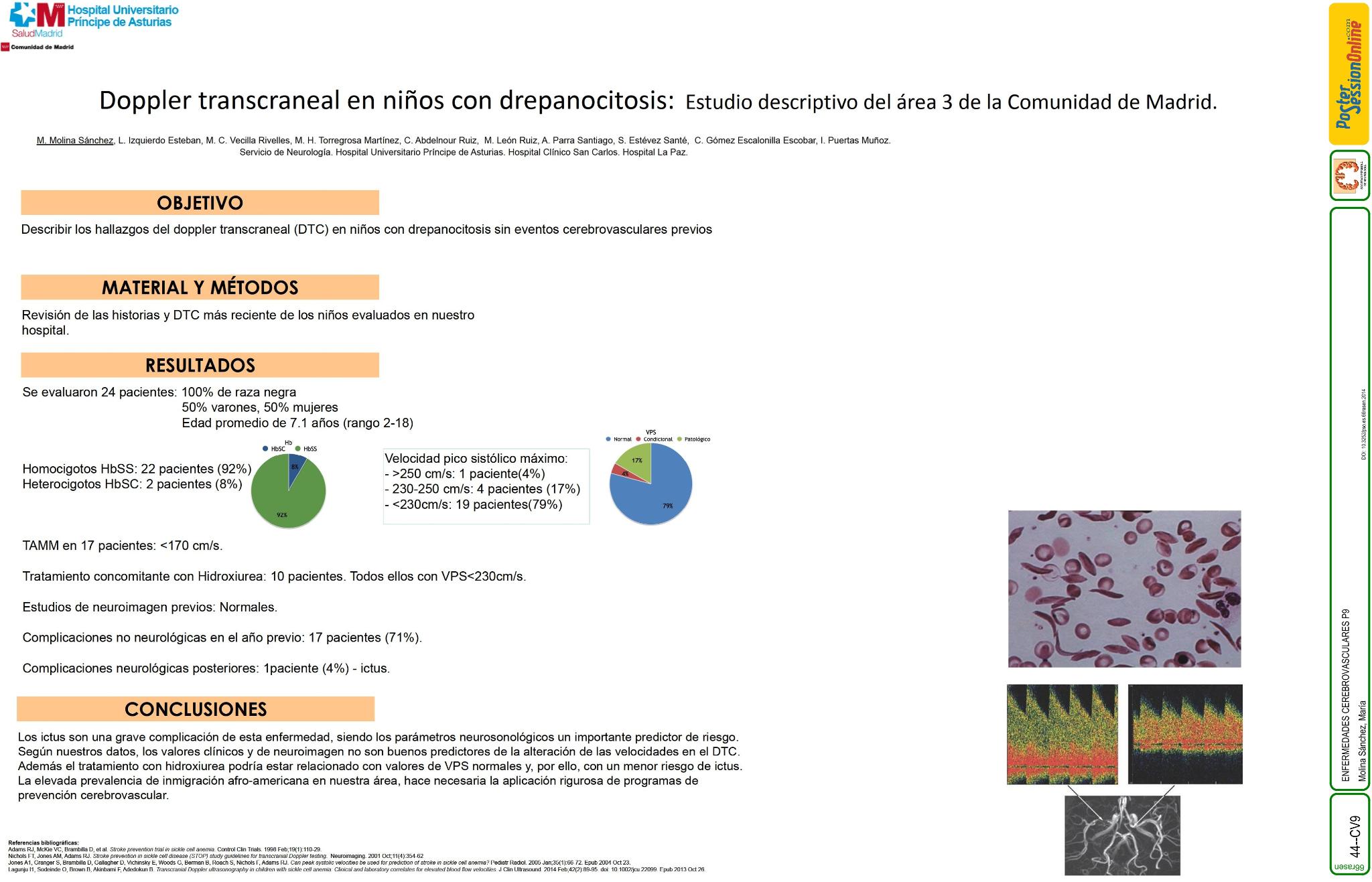 Doppler transcraneal en niños con drepanocitosis: estudio descriptivo del área 3 de la Comunidad de Madrid