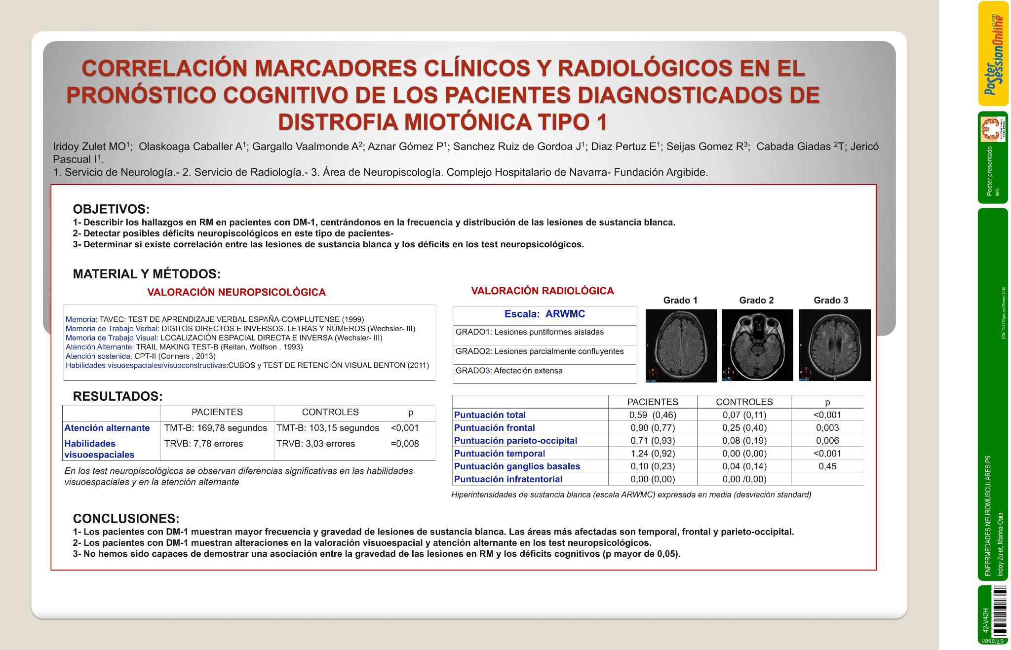 Correlación de marcadores clínicos y radiológicos en el pronóstico cognitivo de los pacientes diagnosticados de distrofia miotónica tipo 1