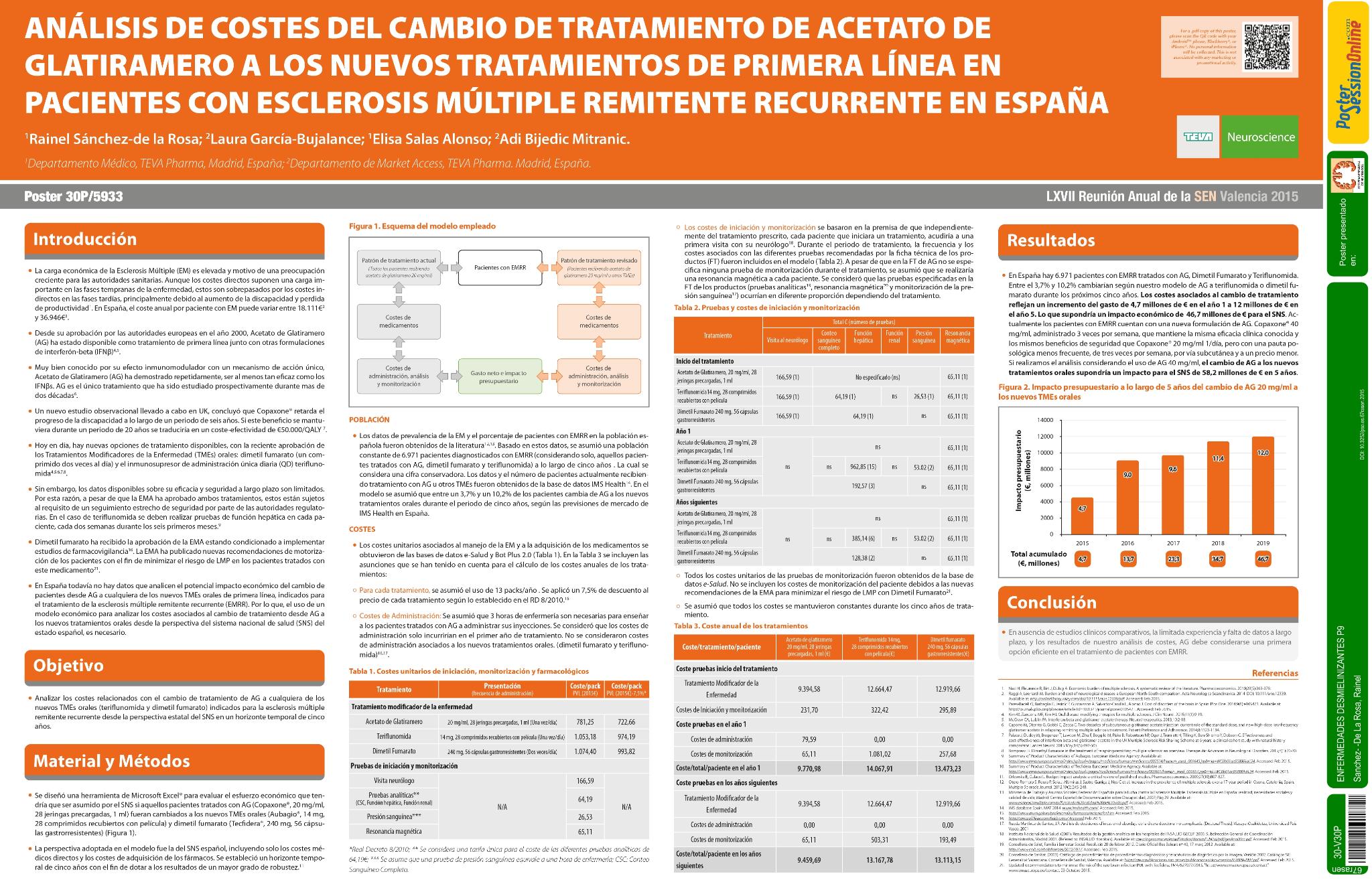 Análisis de costes del cambio de tratamiento de acetato de glatiramero  a los nuevos tratamientos de primera línea en pacientes con esclerosis múltiple remitente recurrente en España