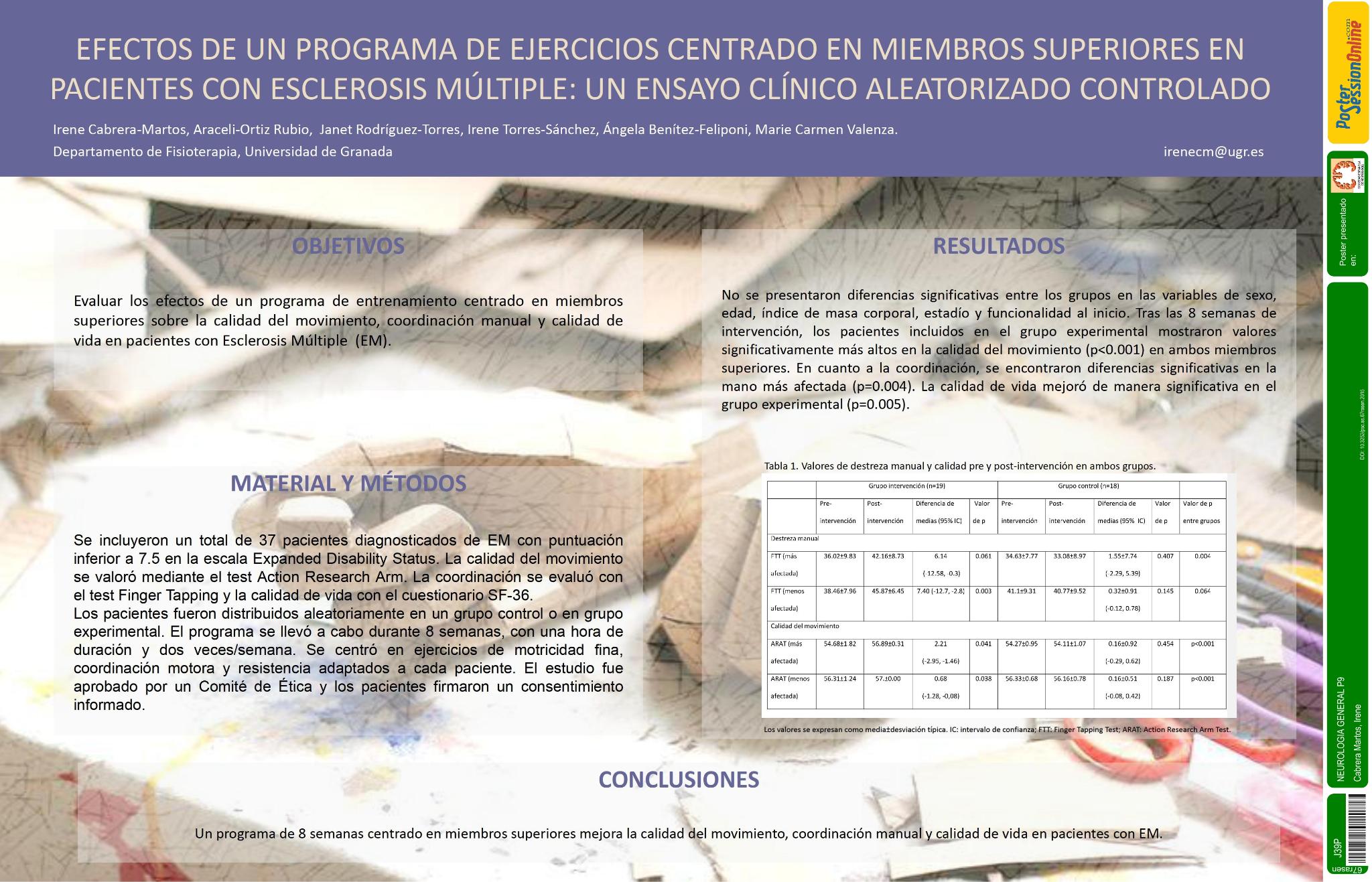 Efectos de un programa de ejercicios centrado en miembros superiores en pacientes con Esclerosis Múltiple: un ensayo clínico aleatorizado controlado
