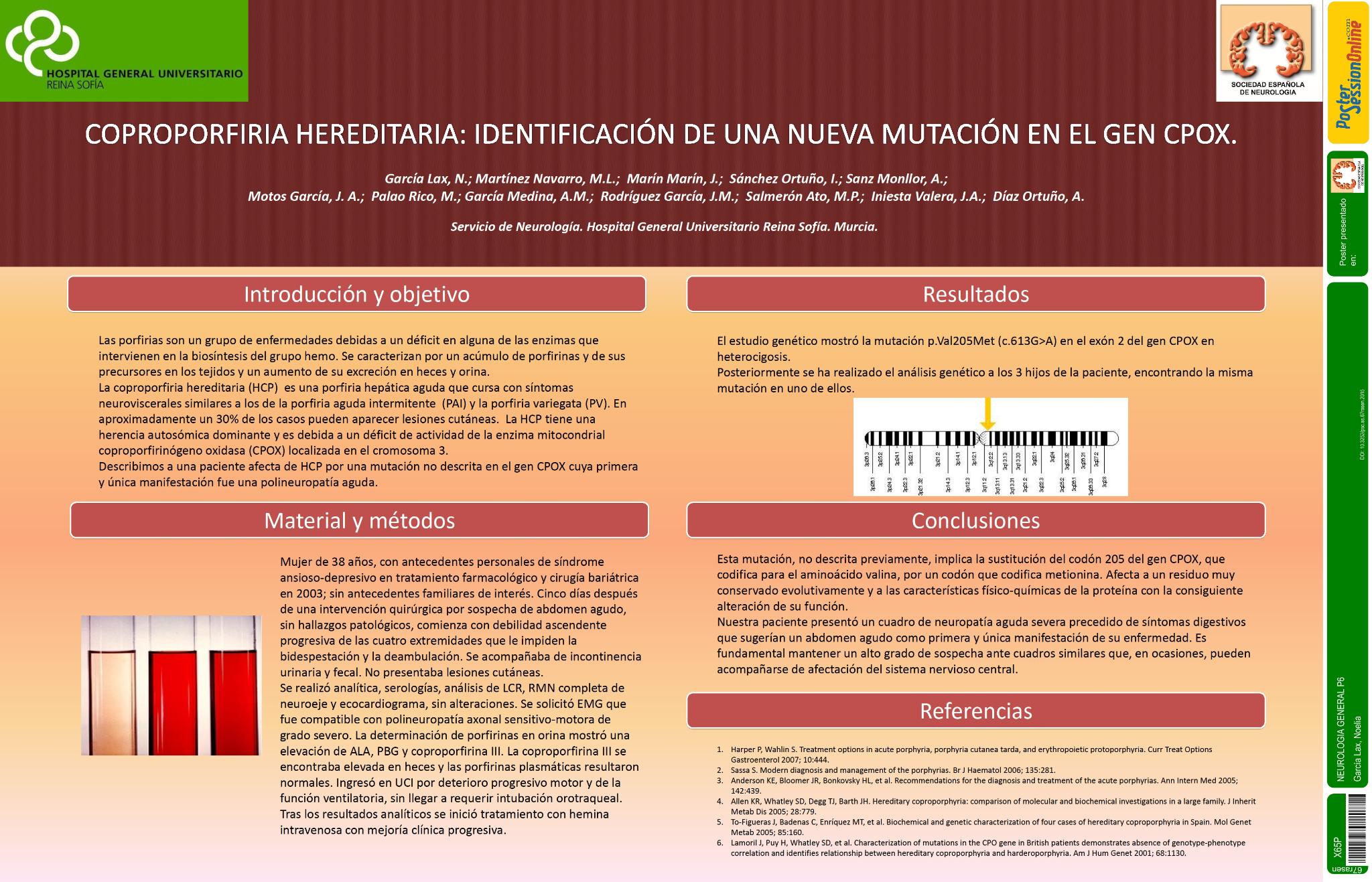Coproporfiria hereditaria: Identificación de una nueva mutación en el gen CPOX