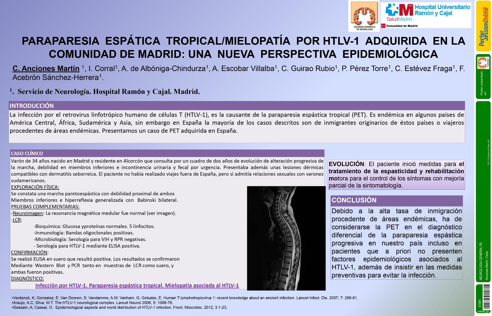 Paraparesia espástica tropical/mielopatía por HTLV-1 adquirida en la Comunidad de Madrid: una nueva perspectiva epidemiológica