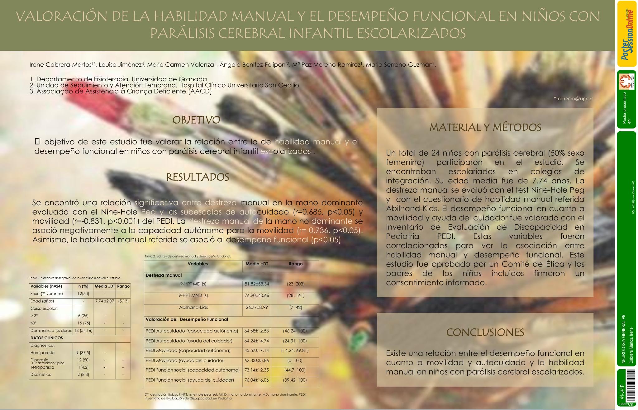 Valoración de la habilidad manual y el desempeño funcional en niños con parálisis cerebral infantil escolarizados