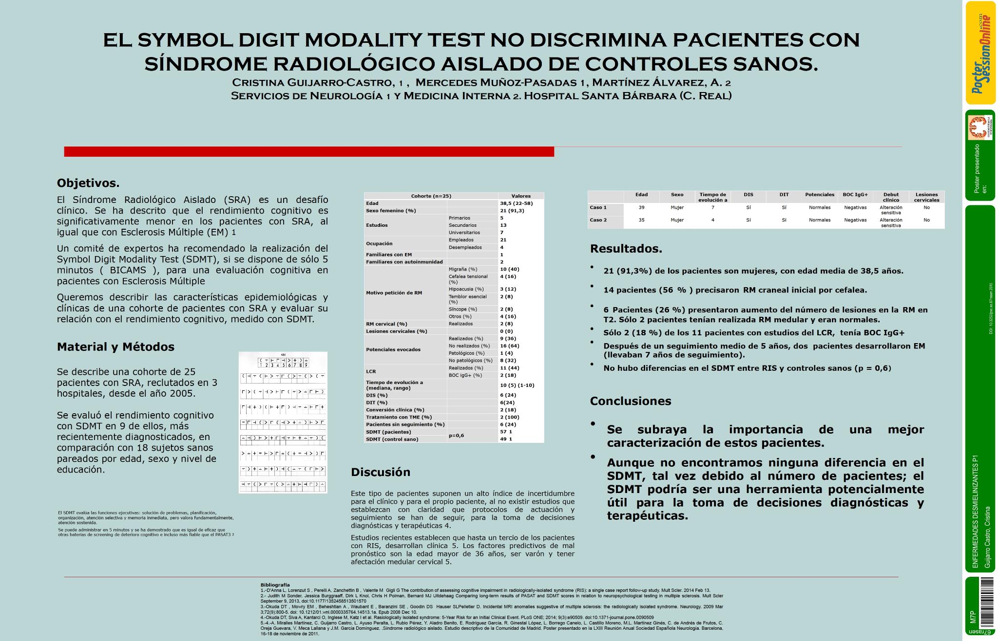 El Symbol Digit Modality Test no discrimina pacientes con sindrome radiológico aislado de controles sanos