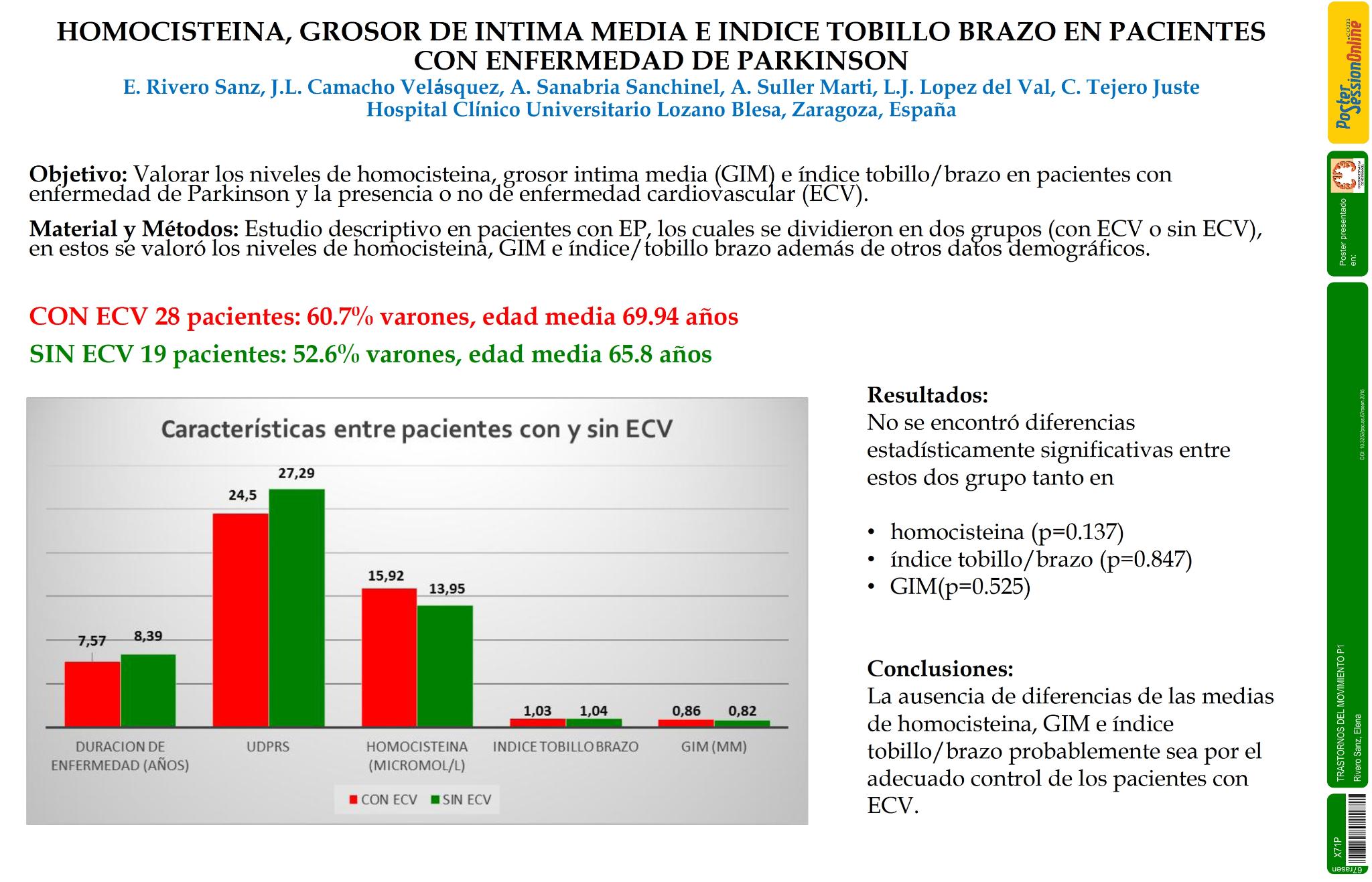 Homocisteina, grosor de intima media e indice tobillo brazo en pacientes con enfermedad de Parkinson