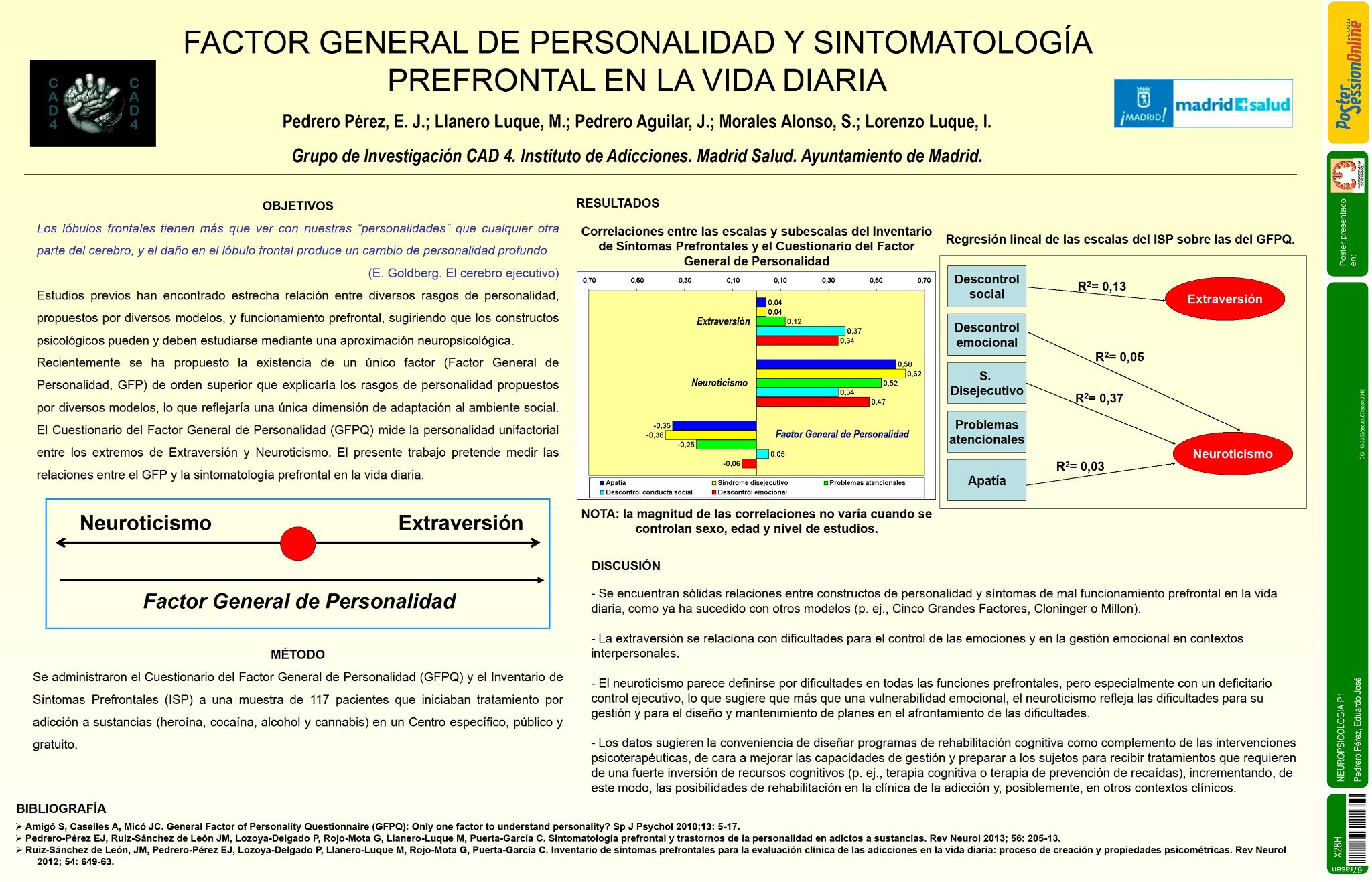 Factor General de Personalidad y Sintomatología Prefrontal en la vida diaria