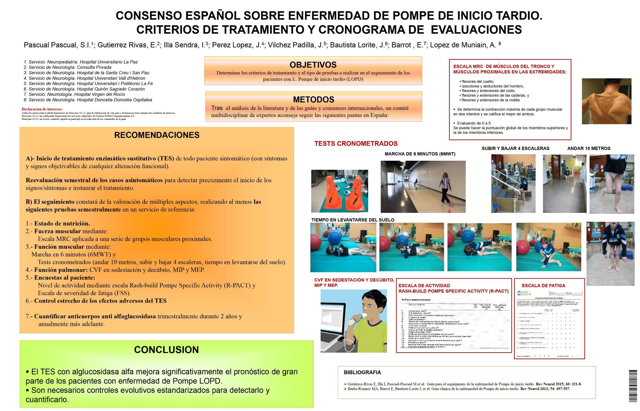 Consenso español sobre Enfermedad de Pompe de inicio tardio. Criterios de tratamiento y cronograma de evaluaciones
