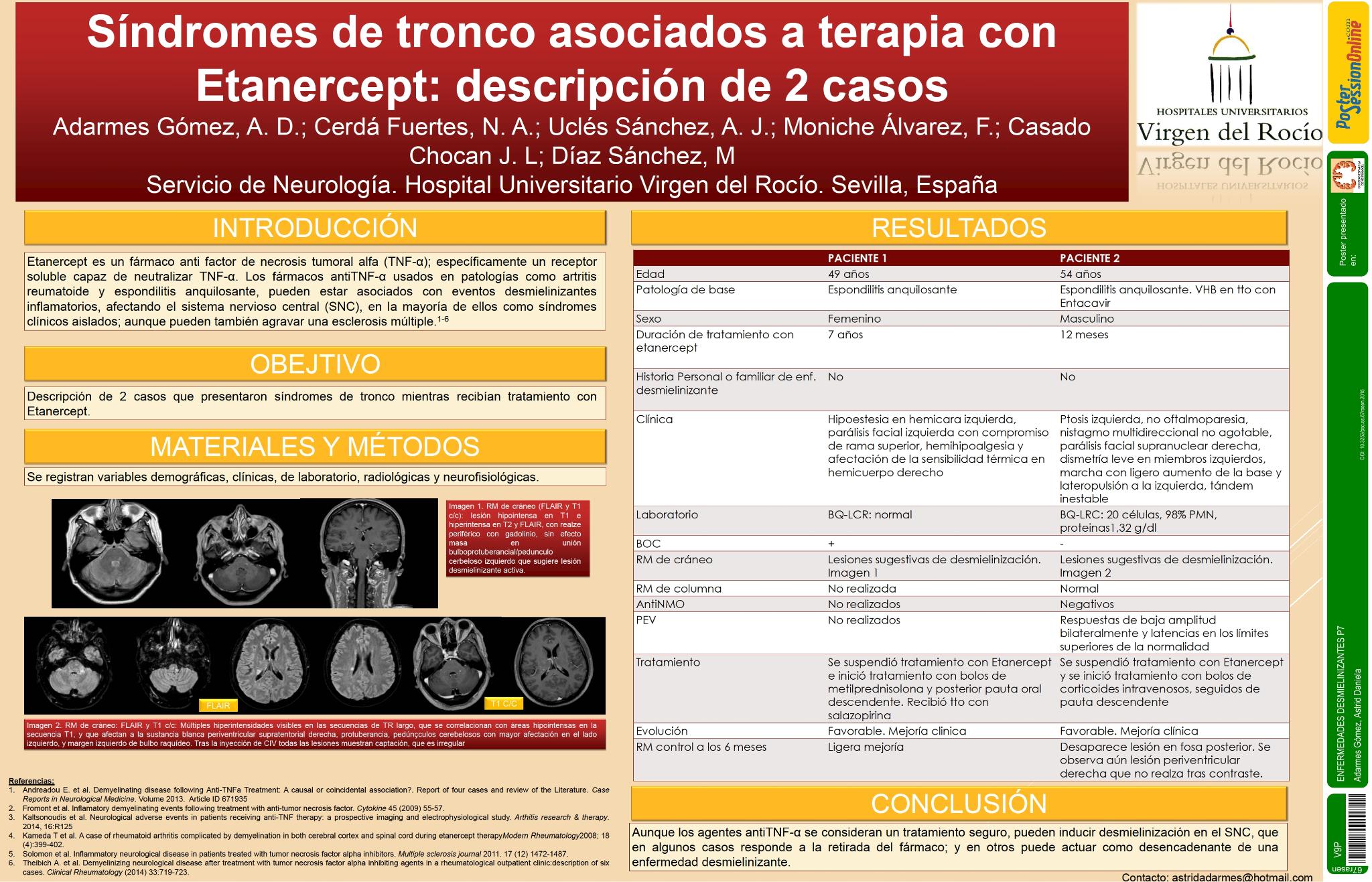 Sindromes de tronco asociados a terapia con Etanercept: descripción de 2 casos
