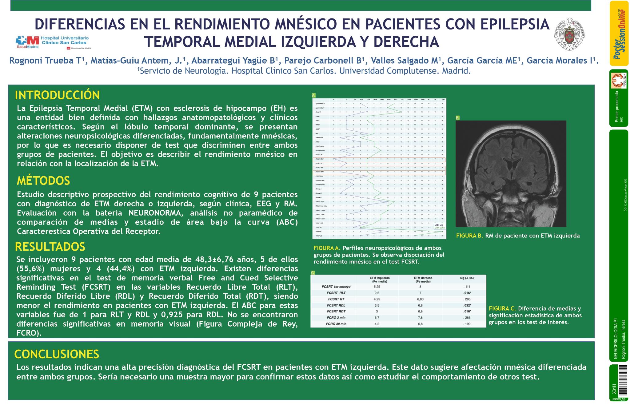Diferencias en el rendimiento mnésico en pacientes con Epilepsia Temporal Medial izquierda y derecha