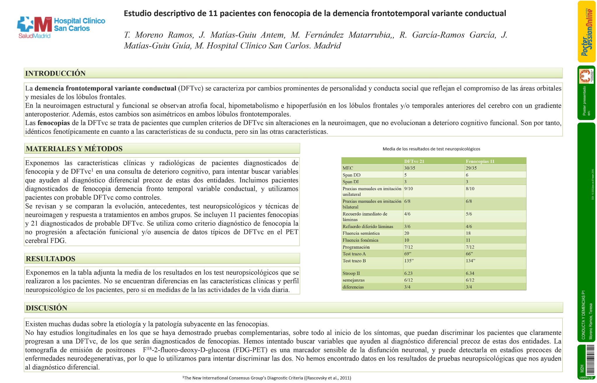Estudio descriptivo de 11 pacientes con fenocopia de la demencia frontotemporal variante conducutal