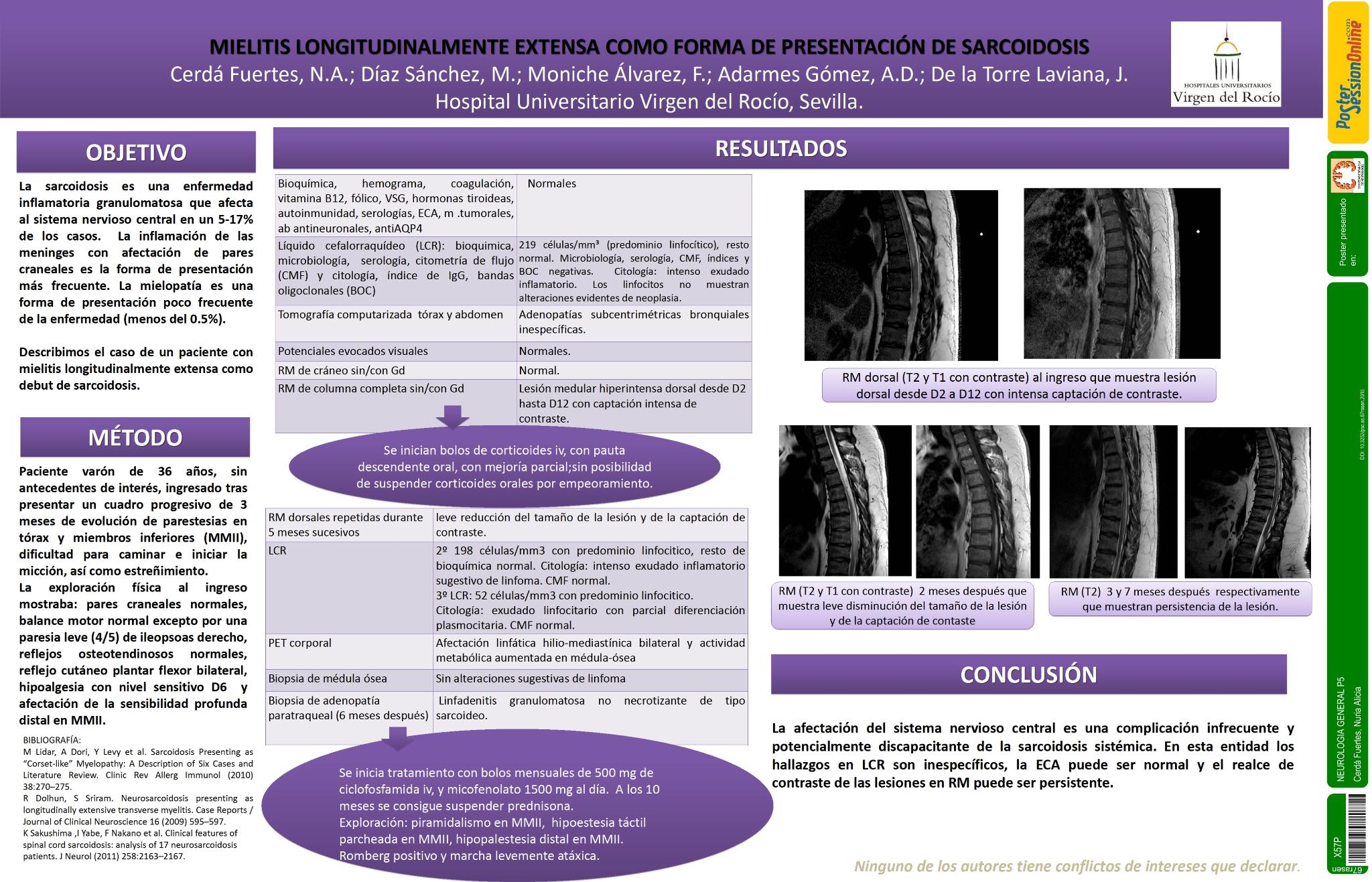 Mielitis longitudinalmente extensa como forma de presentación de sarcoidosis