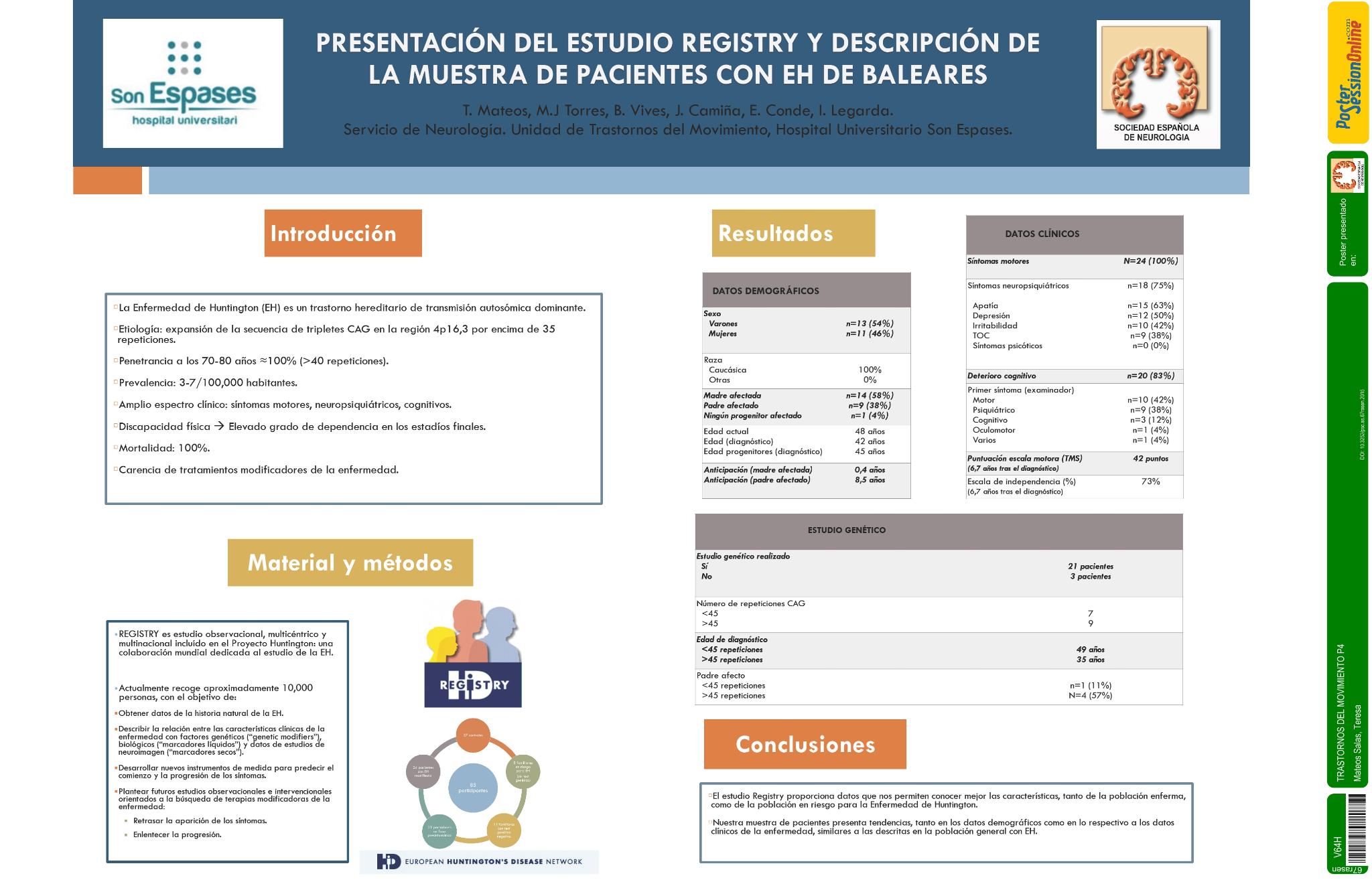 Presentación del estudio Registry y descripción de la muestra de participantes con EH de Baleares