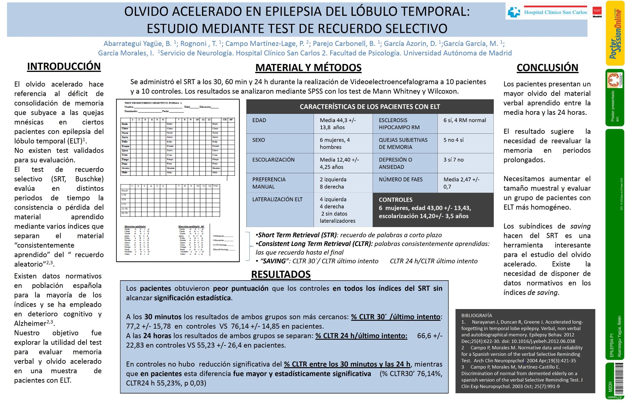 Olvido acelerado en epilepsia del lóbulo temporal: estudio mediante Test de Recuerdo Selectivo