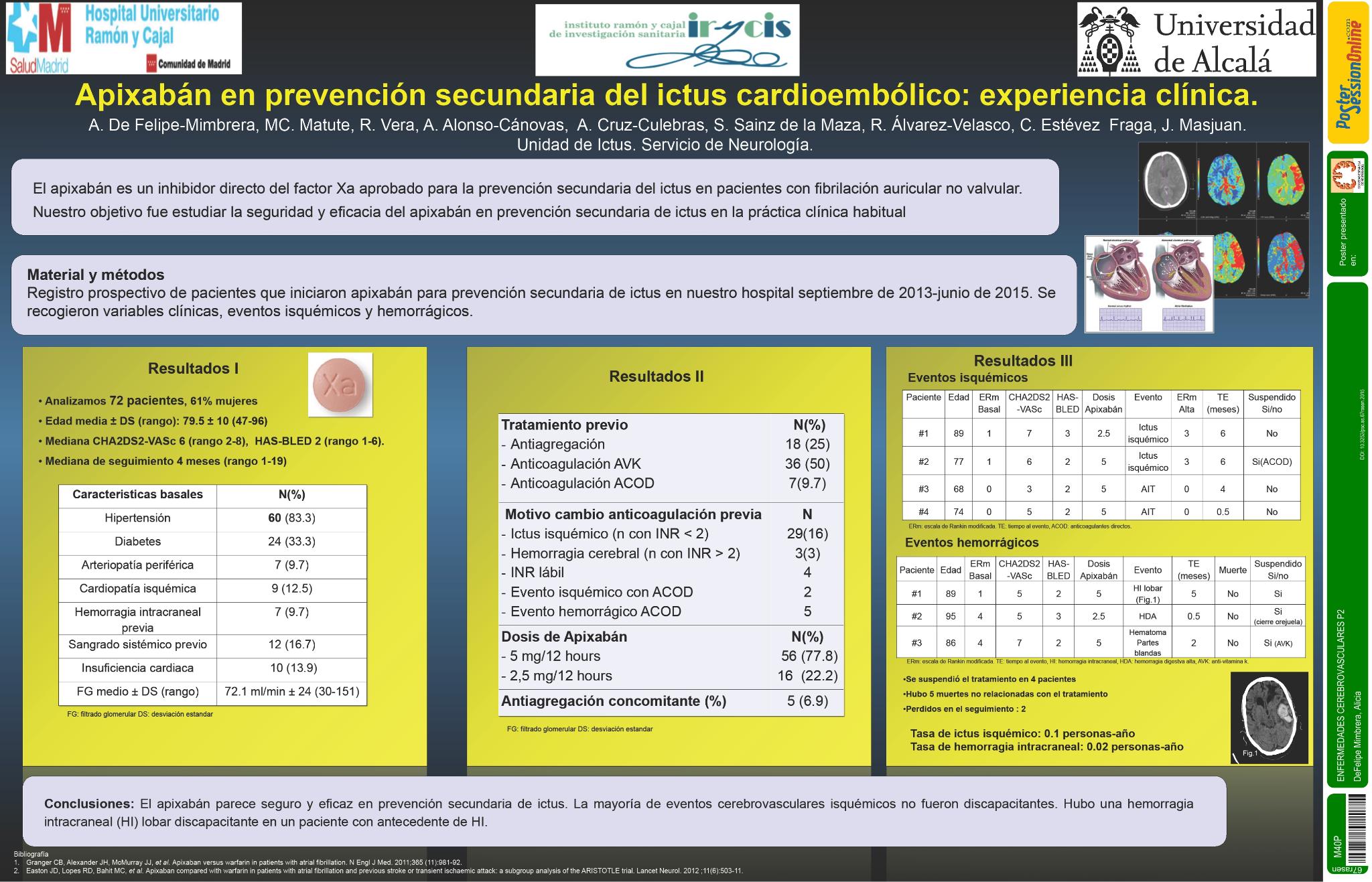 Apixabán en prevención secundaria del ictus cardioembólico: experiencia clínica