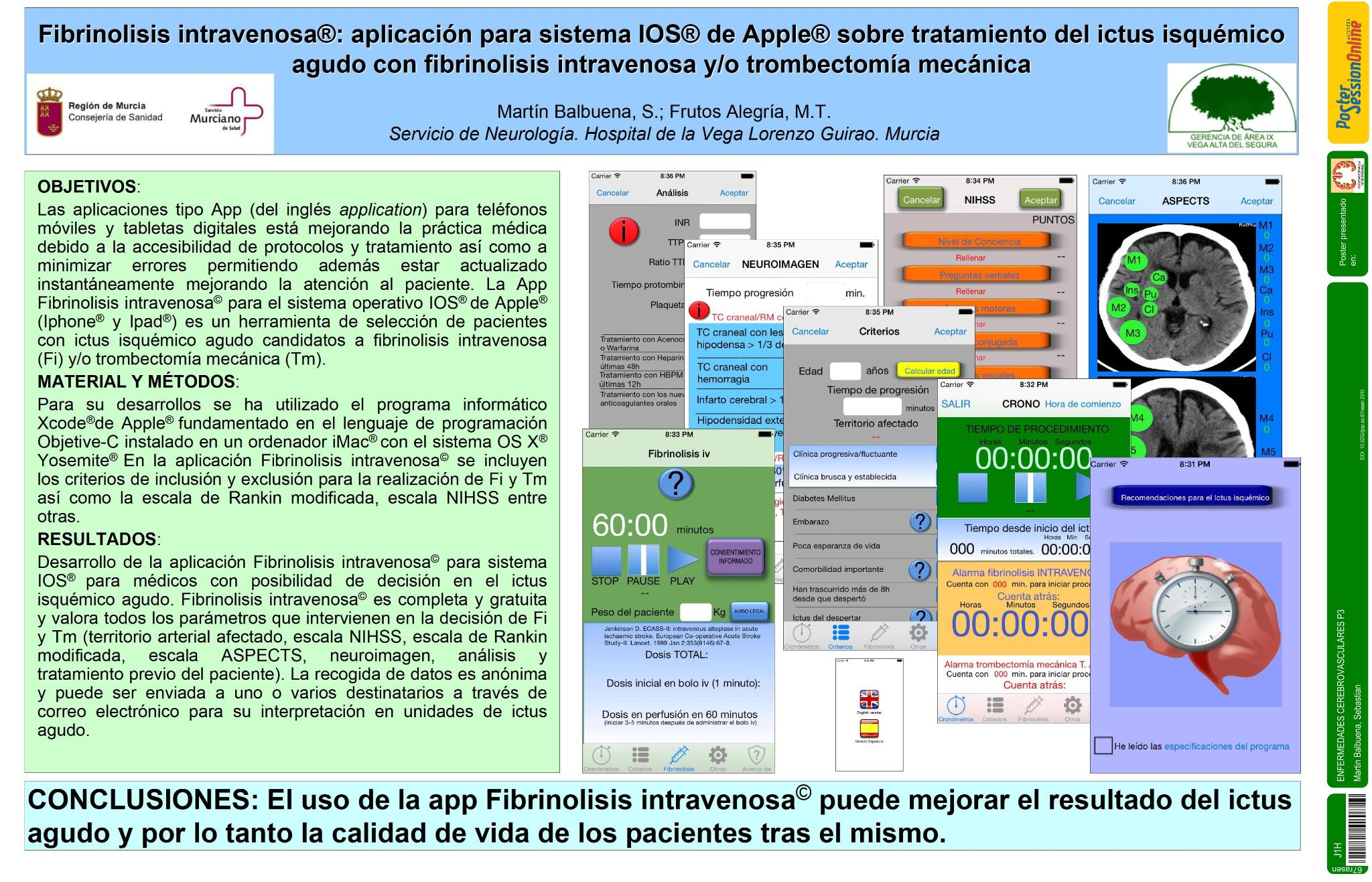 Fibrinolisis intravenosa®: aplicación para sistema IOS® de Apple® sobre tratamiento del ictus isquémico agudo con fibrinolisis intravenosa y/o trombectomía mecánica