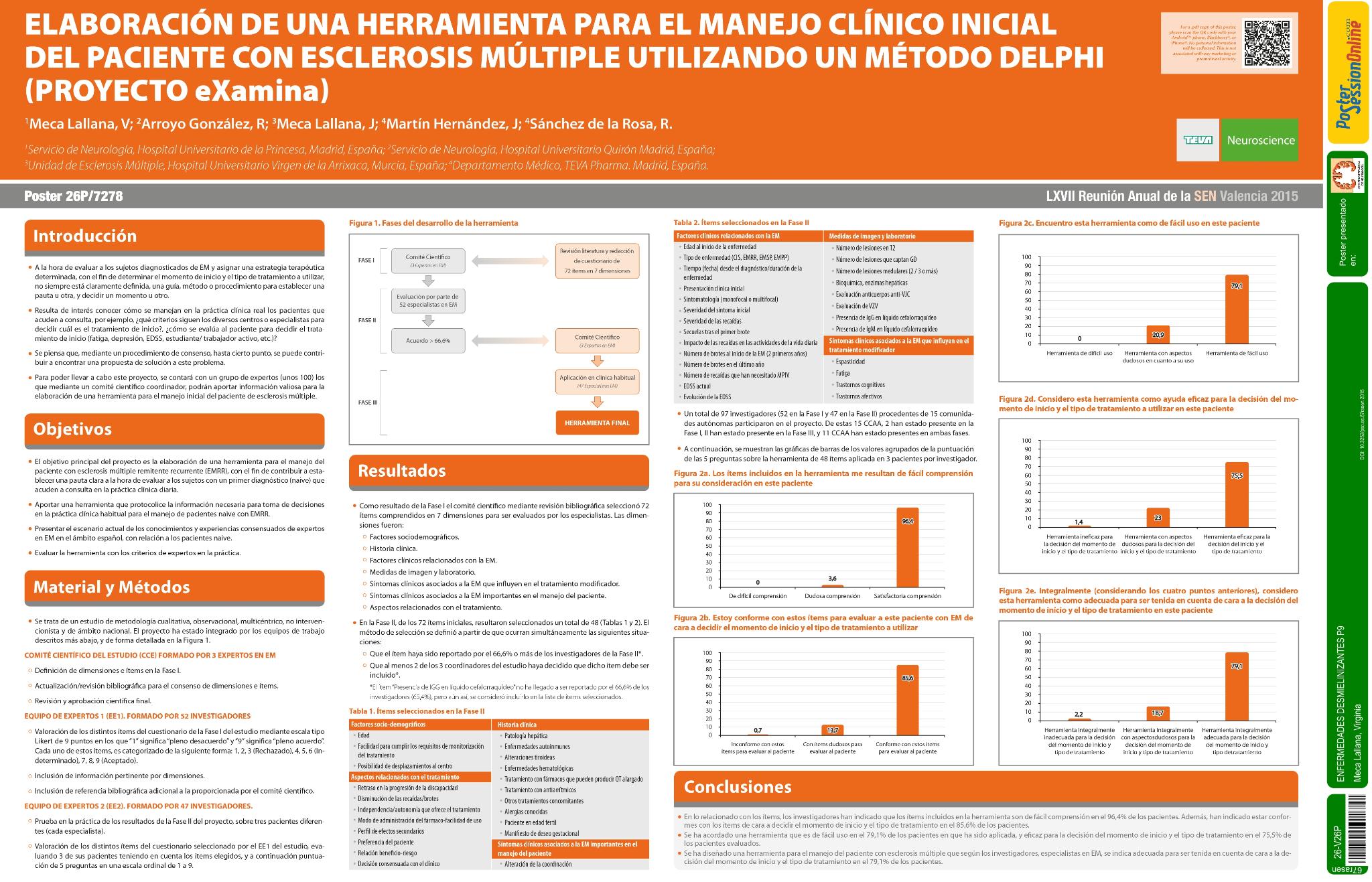Elaboración de una herramienta para el manejo clínico inicial del paciente con esclerosis múltiple utilizando un método Delphi (Projecto eXamina)