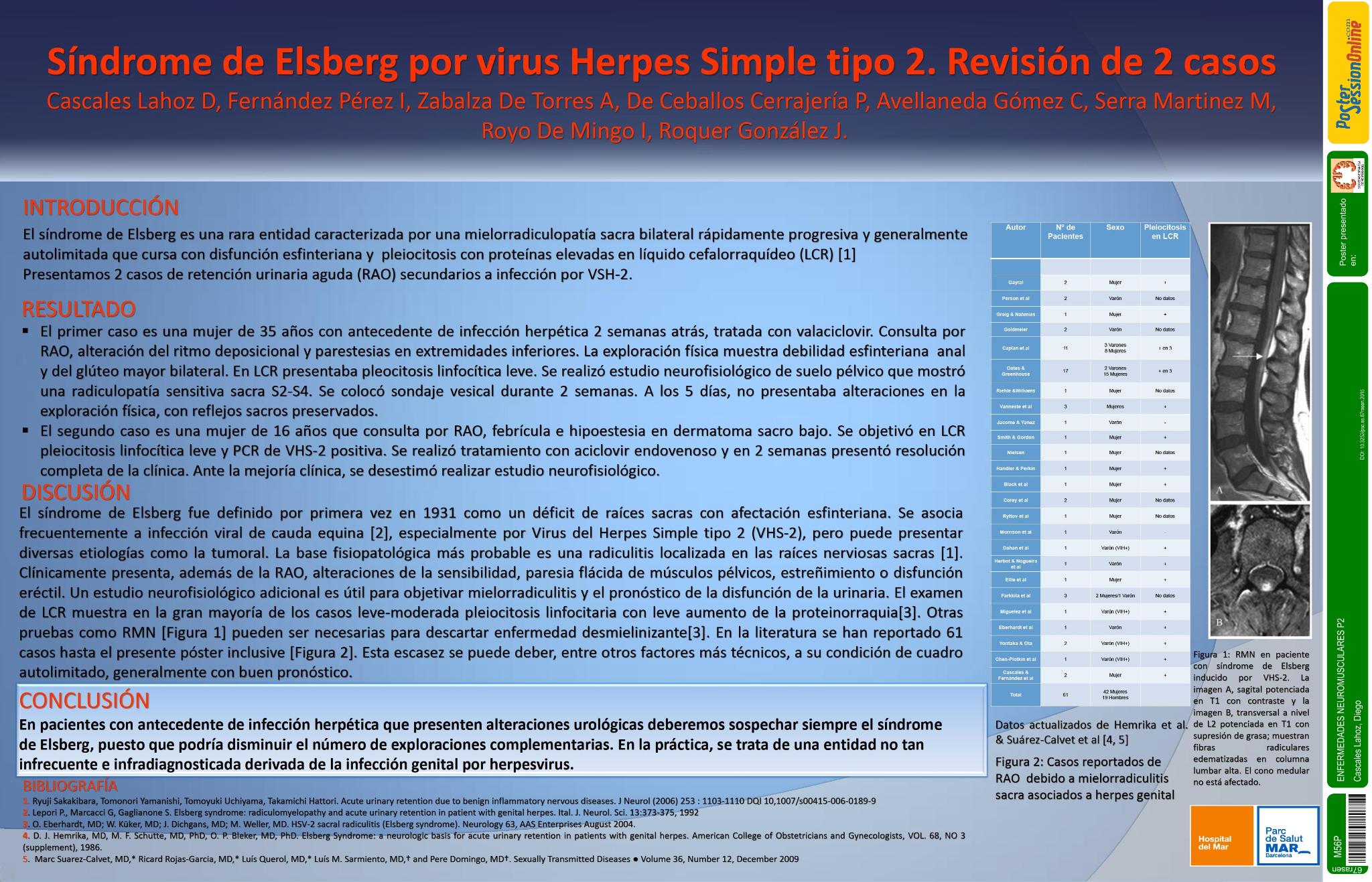 Síndrome de Elsberg por virus herpes simple tipo 2. Revisión de 2 casos