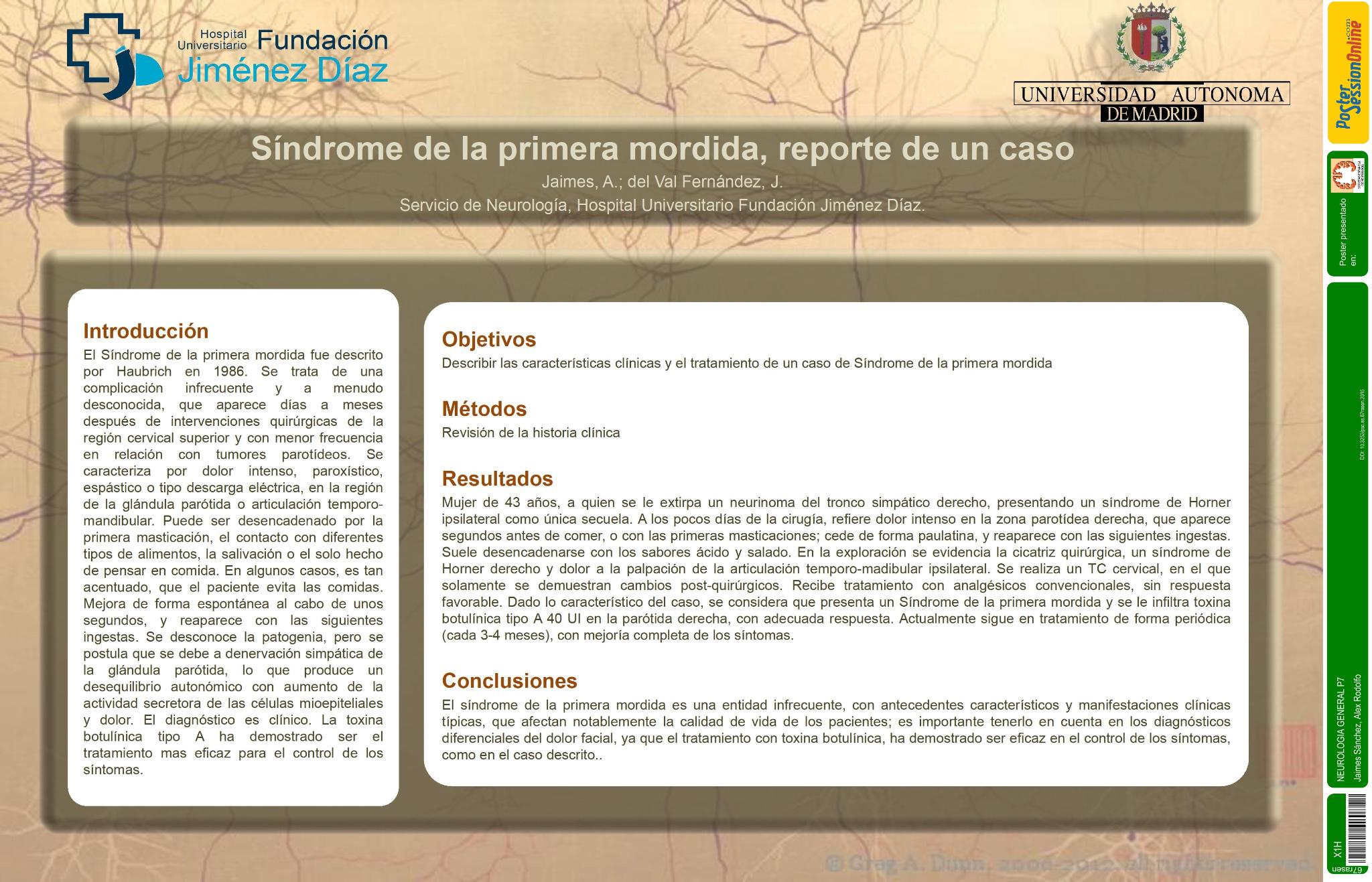 Síndrome de la primera mordida: reporte de un caso