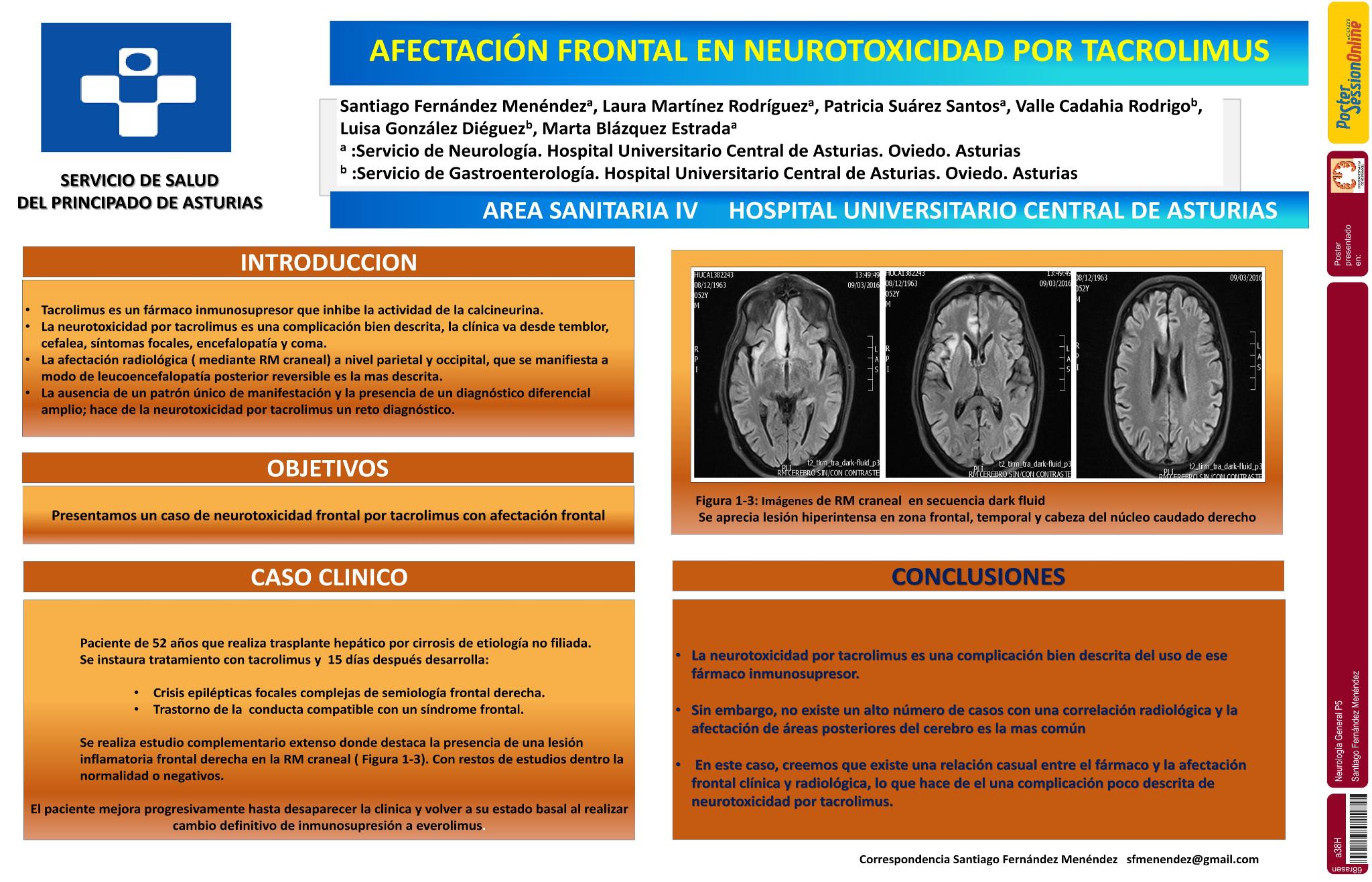 Afectación frontal en neurotoxicidad por tacrolimus