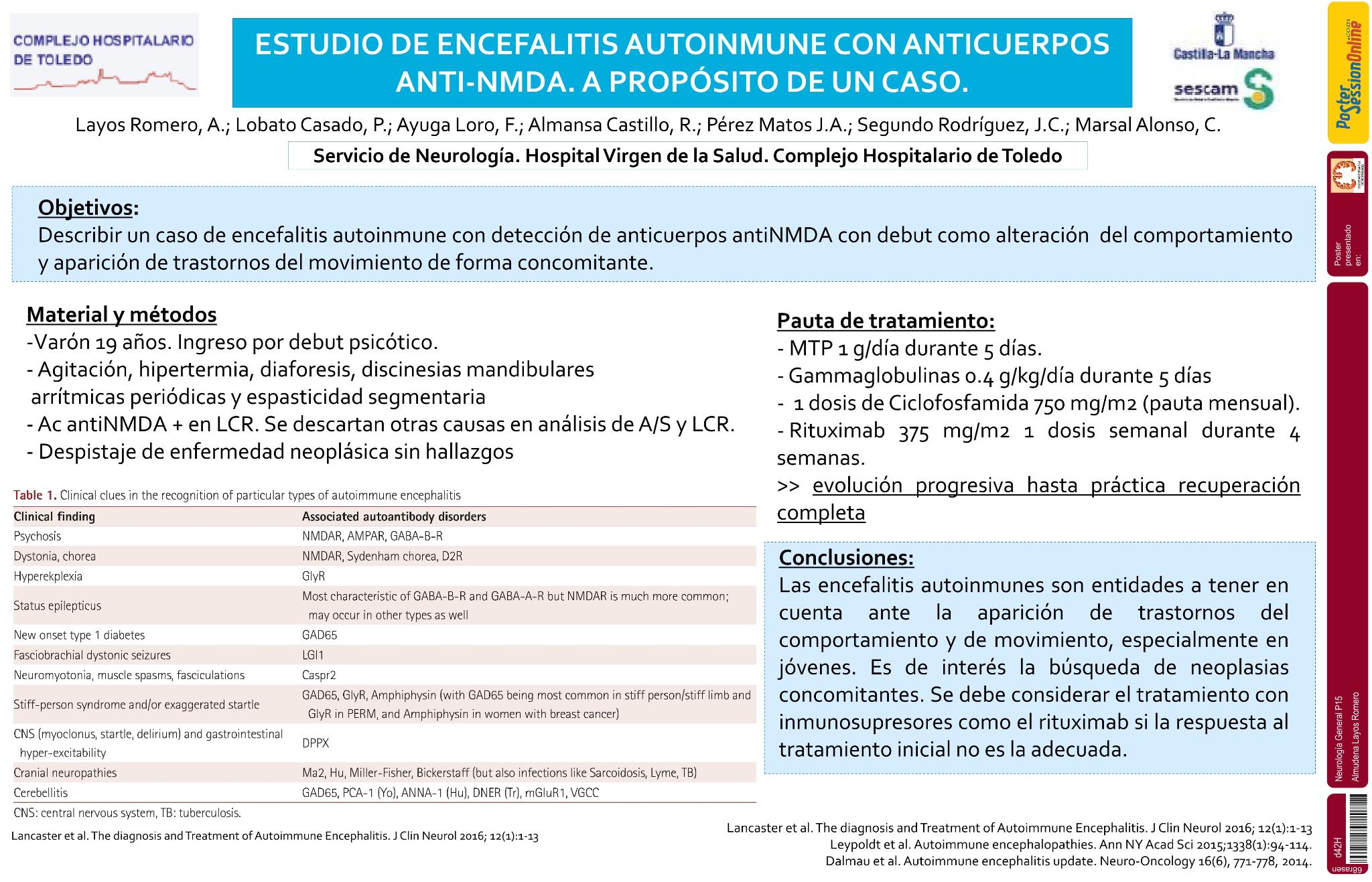 Estudio de encefalitis autoinmune con anticuerpos anti-NMDA. A propósito de un caso