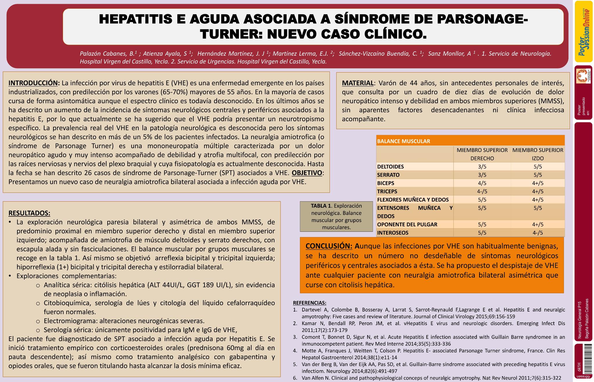 Hepatitis E aguda asociada a síndrome de Parsonage-Turner: nuevo caso clínico