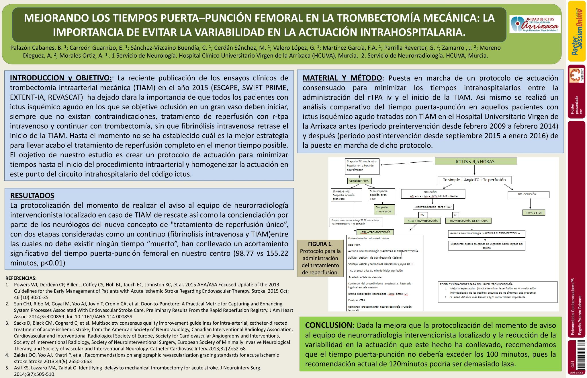 Mejorando los tiempos puerta–puncion femoral en la trombectomia mecanica: la importancia de evitar la variabilidad en la actuacion intrahospitalaria