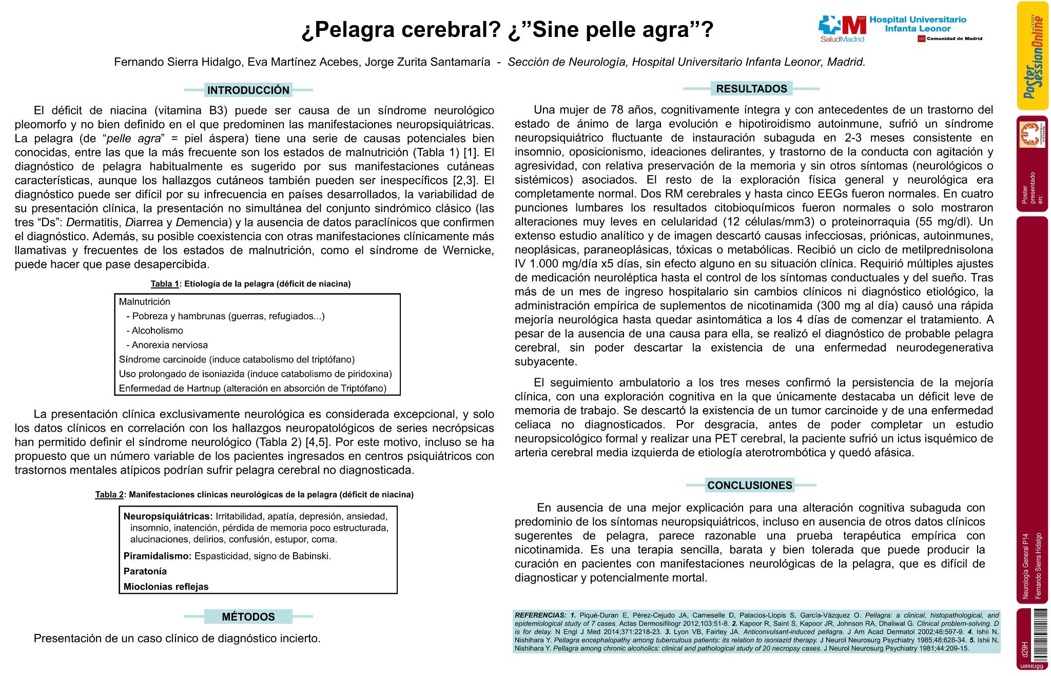 ¿Pelagra cerebral? ¿”Sine pelle agra”?