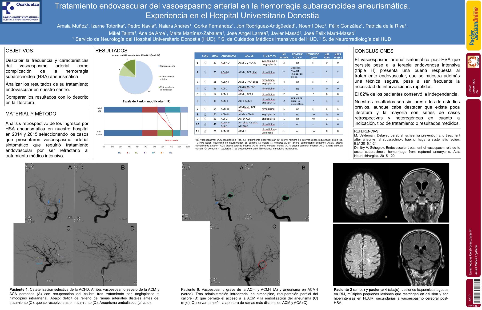 Tratamiento endovascular del vasoespasmo arterial en la hemorragia subaracnoidea aneurismática. Experiencia en el Hospital Universitario Donostia