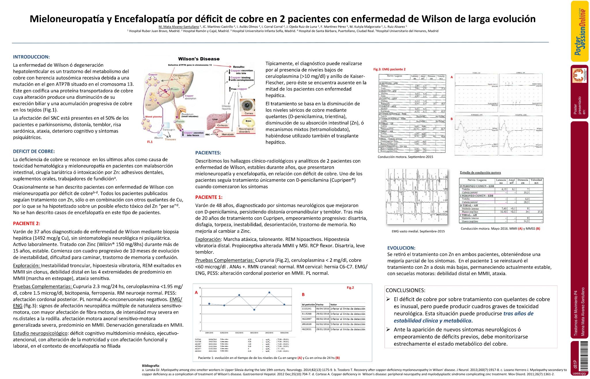 Mieloneuropatía y encefalopatía por déficit de cobre en 2 pacientes con enfermedad de Wilson de larga evolución