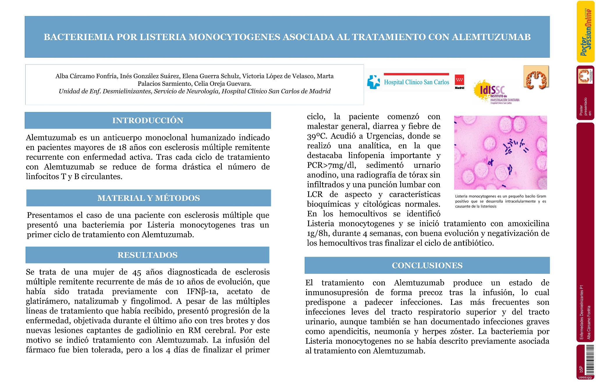 Bacteriemia por Listeria monocytogenes asociada a tratamiento con Alemtuzumab
