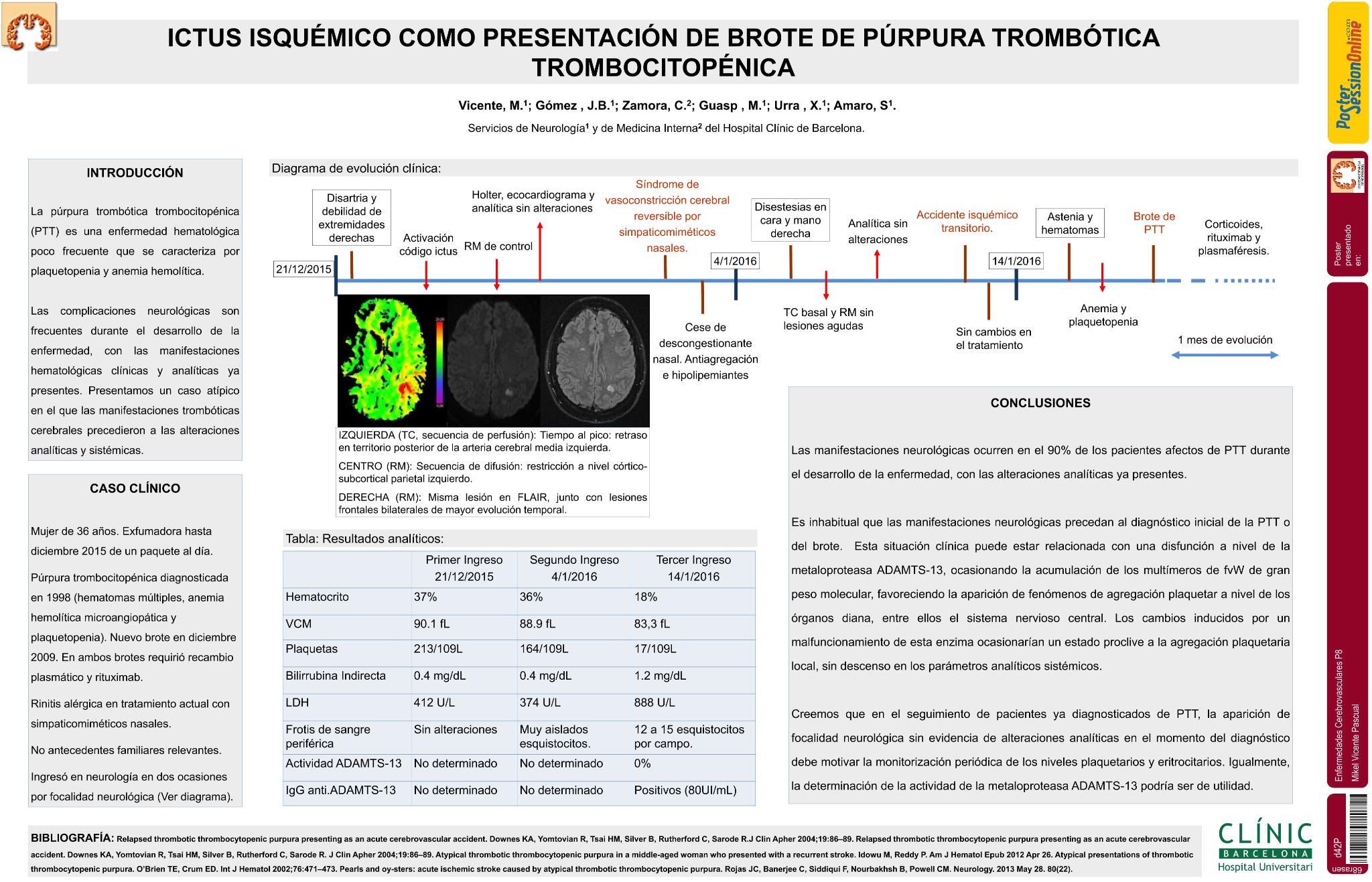 Ictus isquémico como presentación de brote de púrpura trombótica trombocitopénica