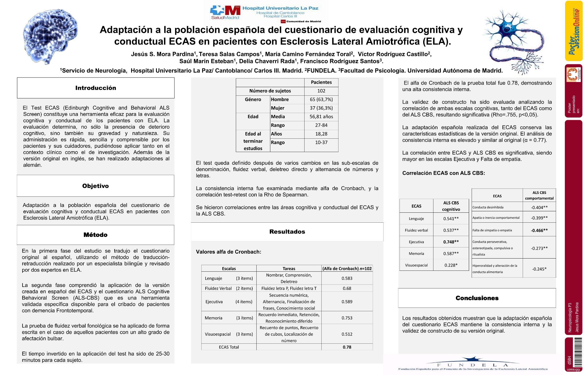 Adaptación española del examen cognitivo y conductual en Esclerosis Lateral Amiotrófica de edimburgo (ECAS)