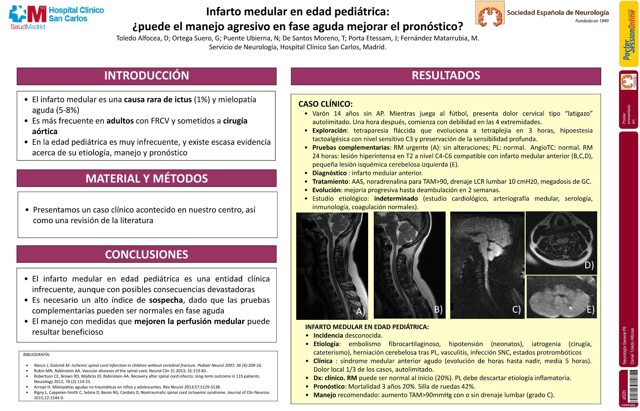 Infarto medular en edad pediátrica: ¿puede el manejo agresivo en fase aguda mejorar el pronóstico?