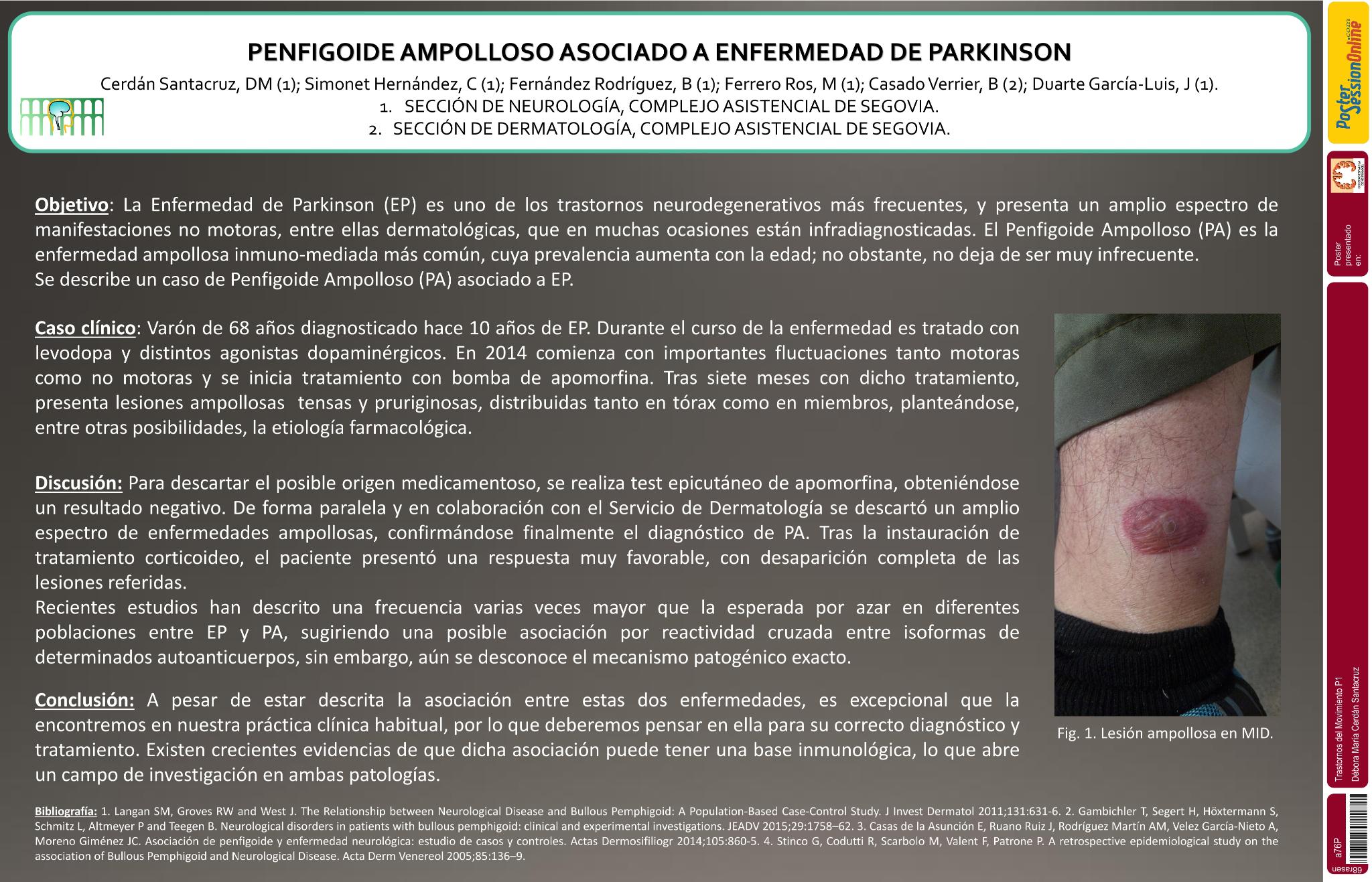 Penfigoide ampolloso asociado a Enfermedad de Parkinson