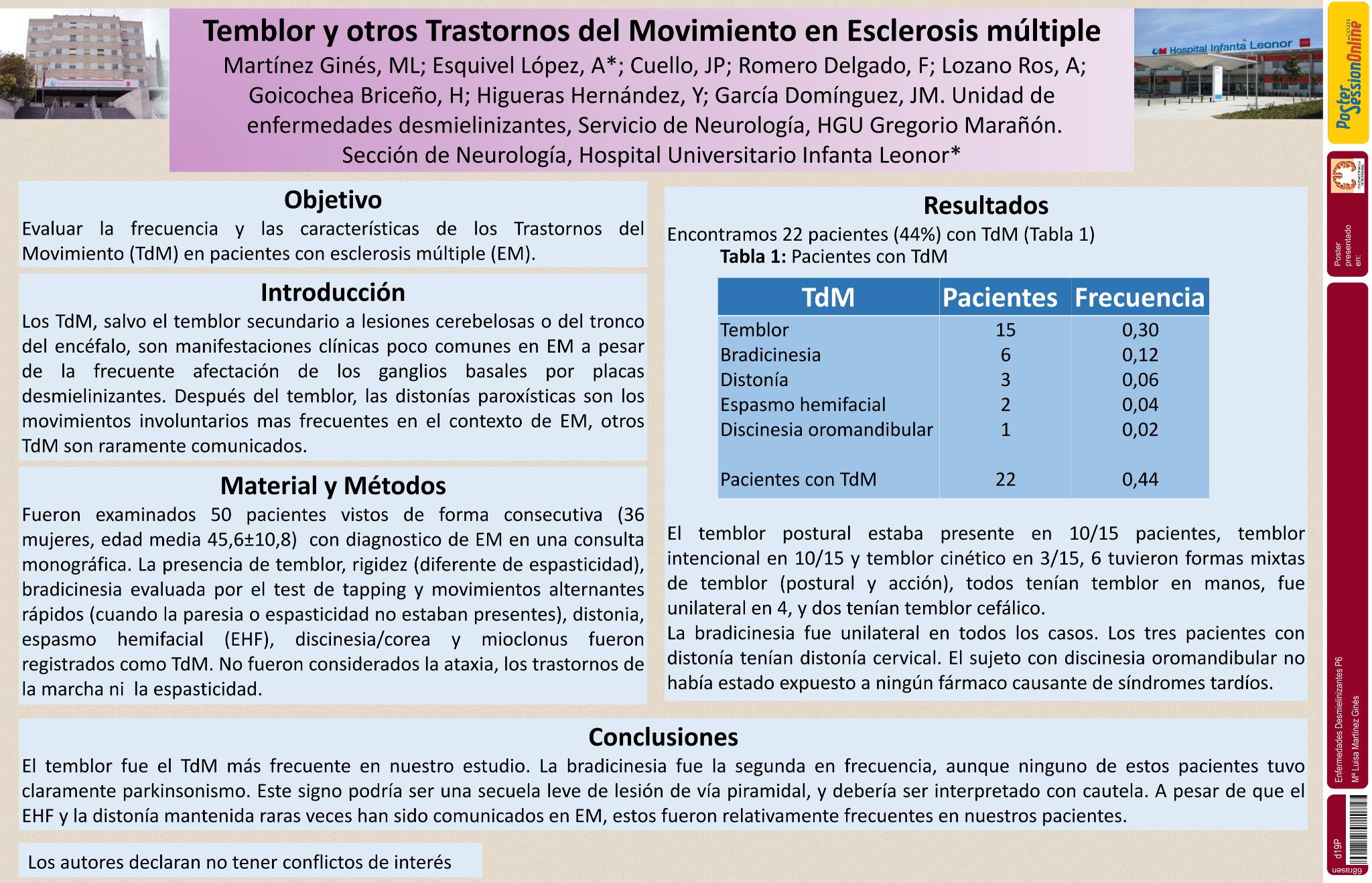 Temblor y otros Trastornos del Movimiento en Esclerosis múltiple