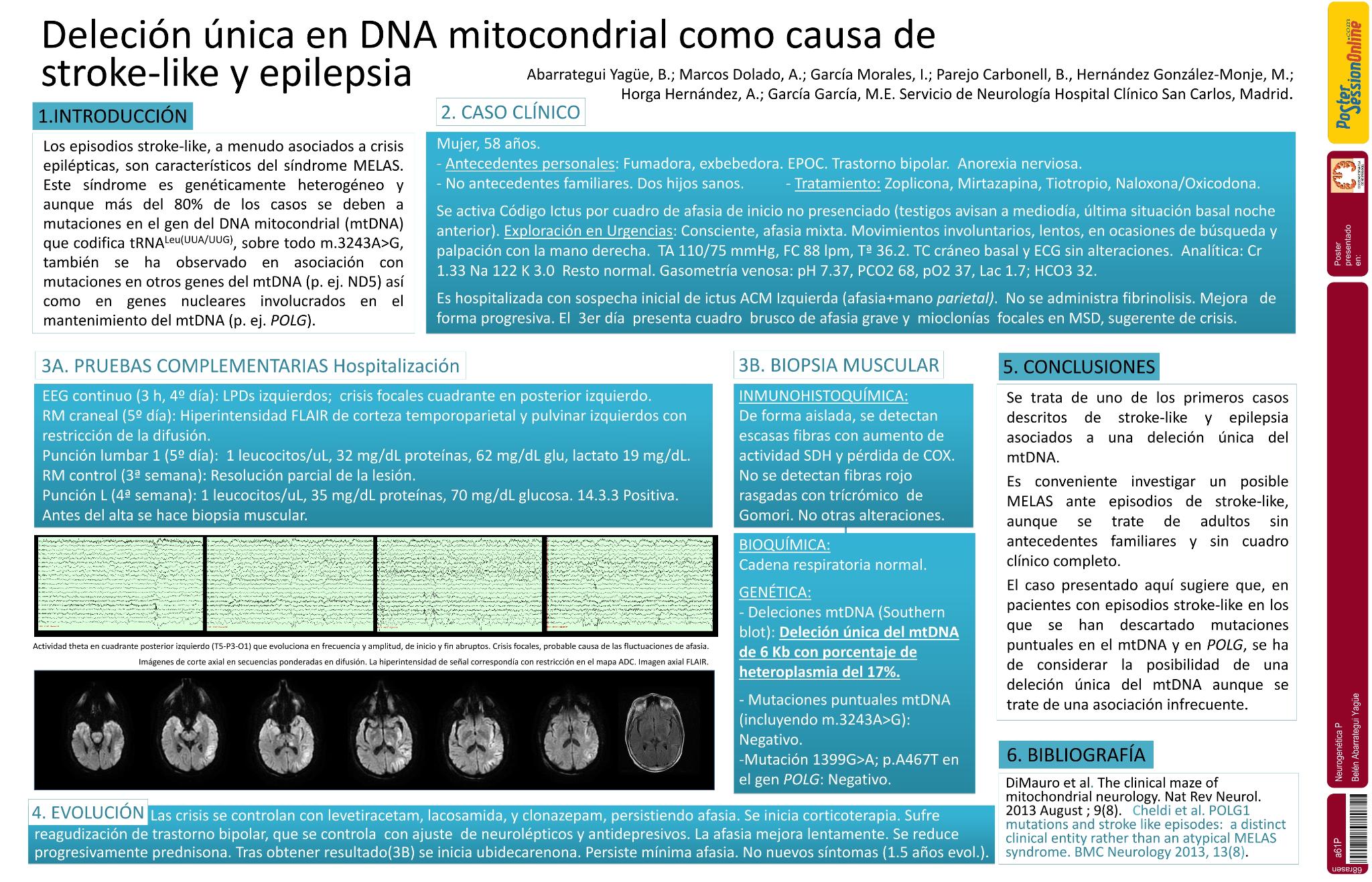 Deleción única en DNA mitocondrial como causa de stroke-like y epilepsia