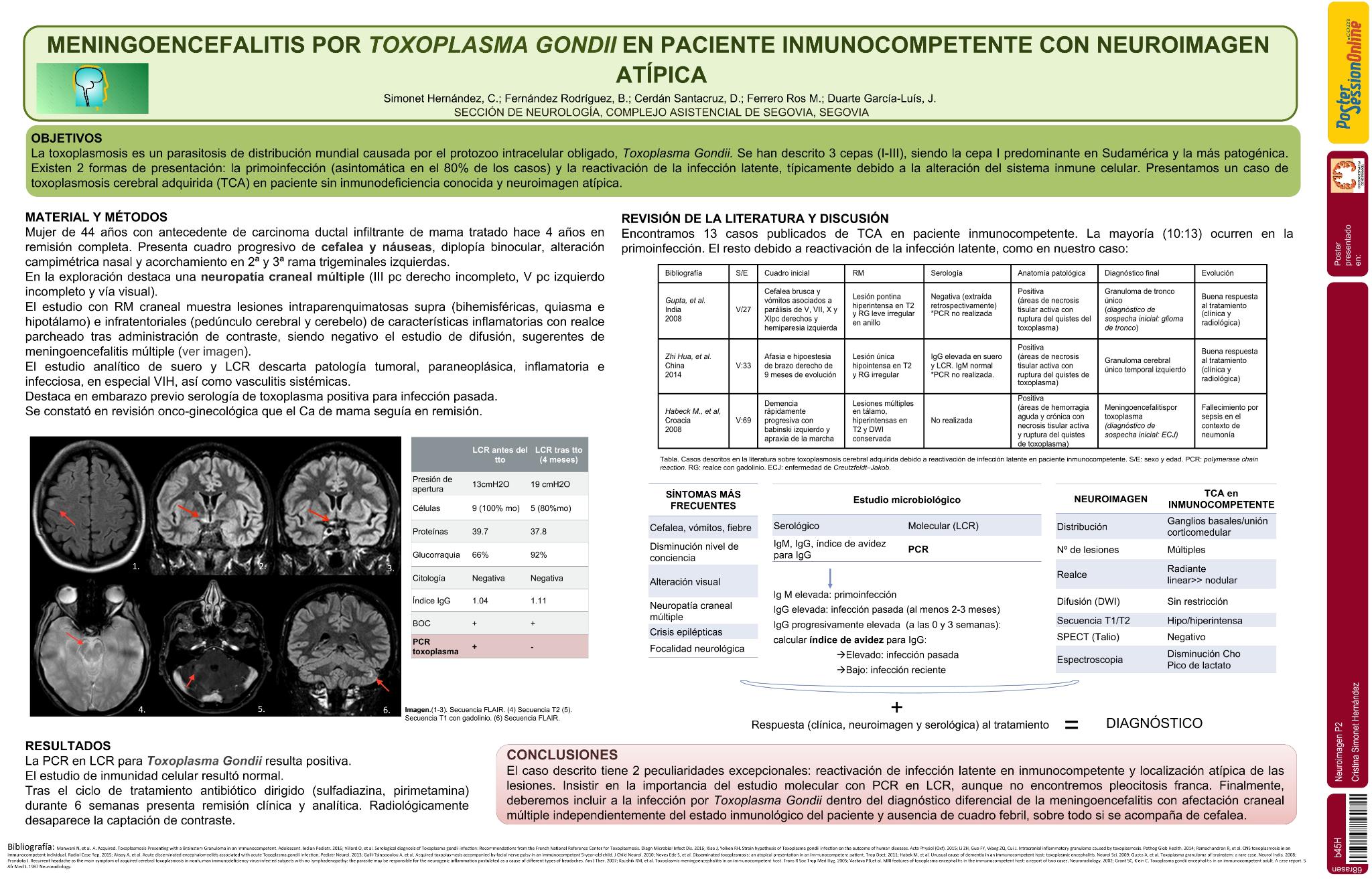 Meningoencefalitis por toxoplasma gondii en paciente inmunocompetente y con neuroimagen atípica