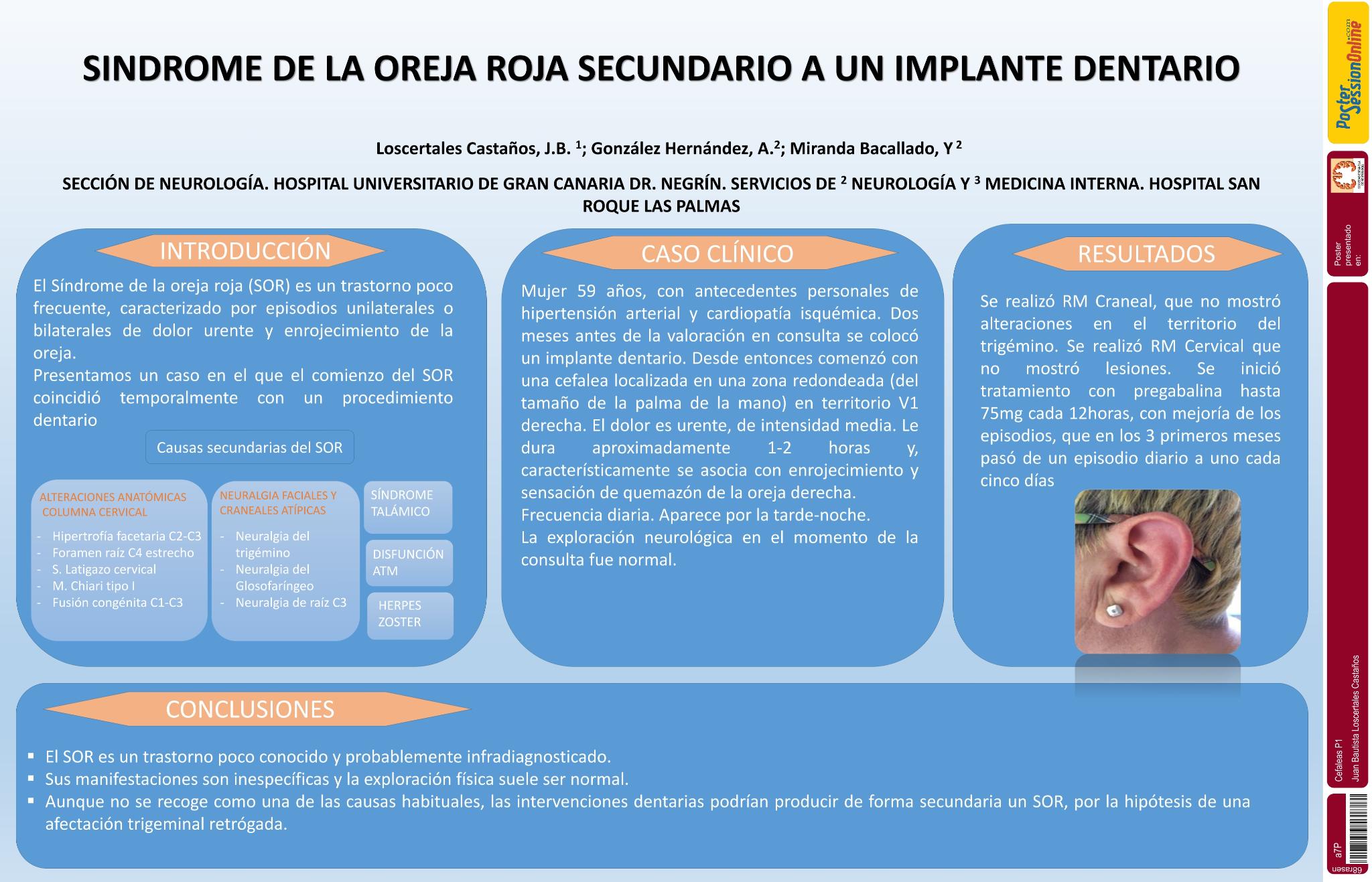 Síndrome de la oreja roja secundario a un implante dentario
