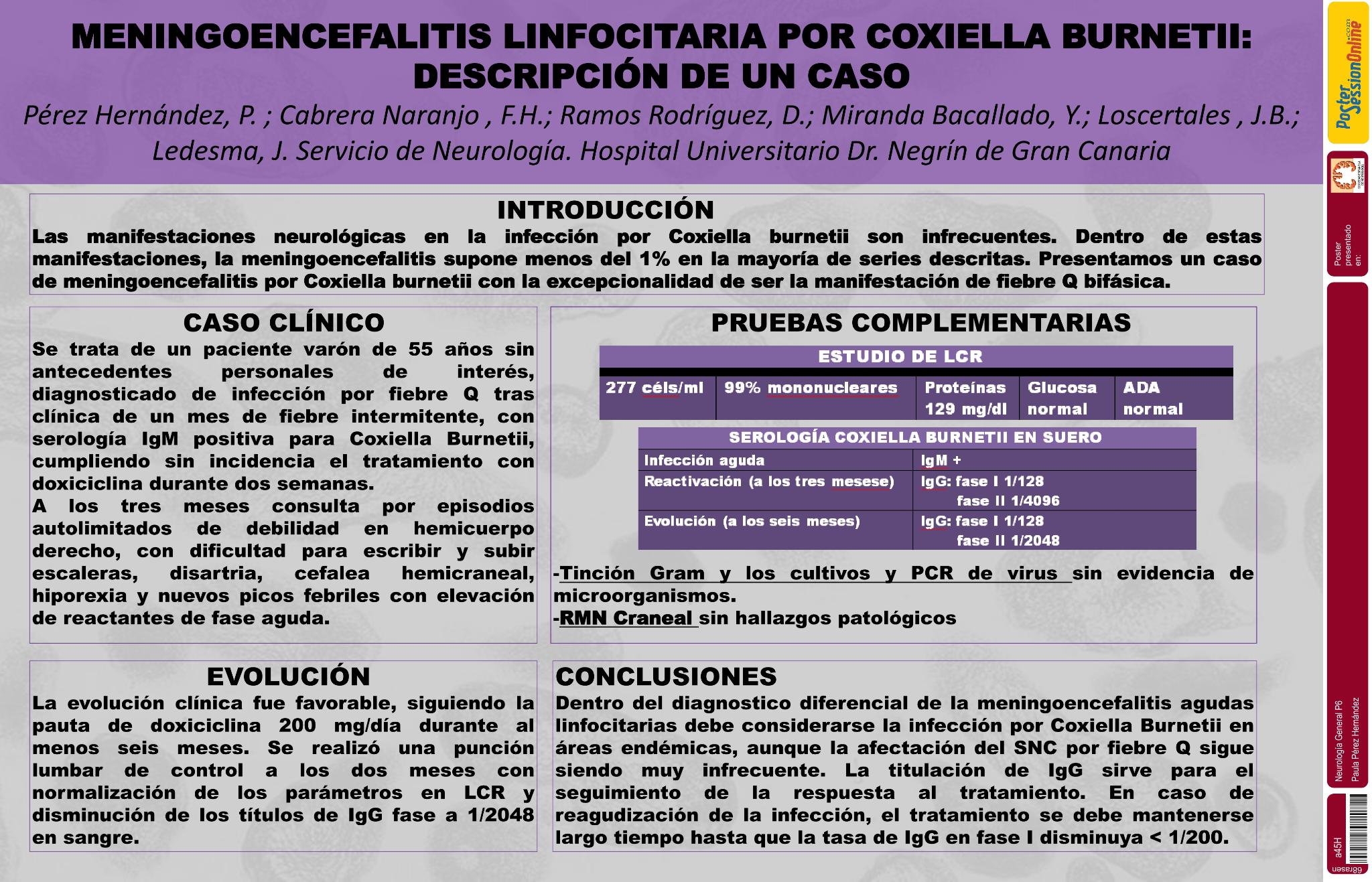 Meningitis linfocitaria por Coxiella Burnetii. Descripción de caso