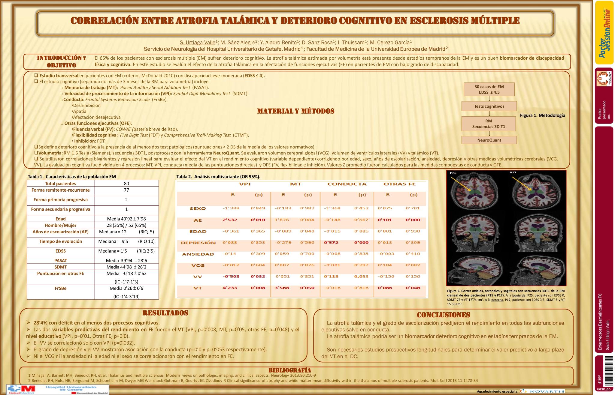Correlación entre atrofia talámica y el deterioro cognitivo en esclerosis múltiple