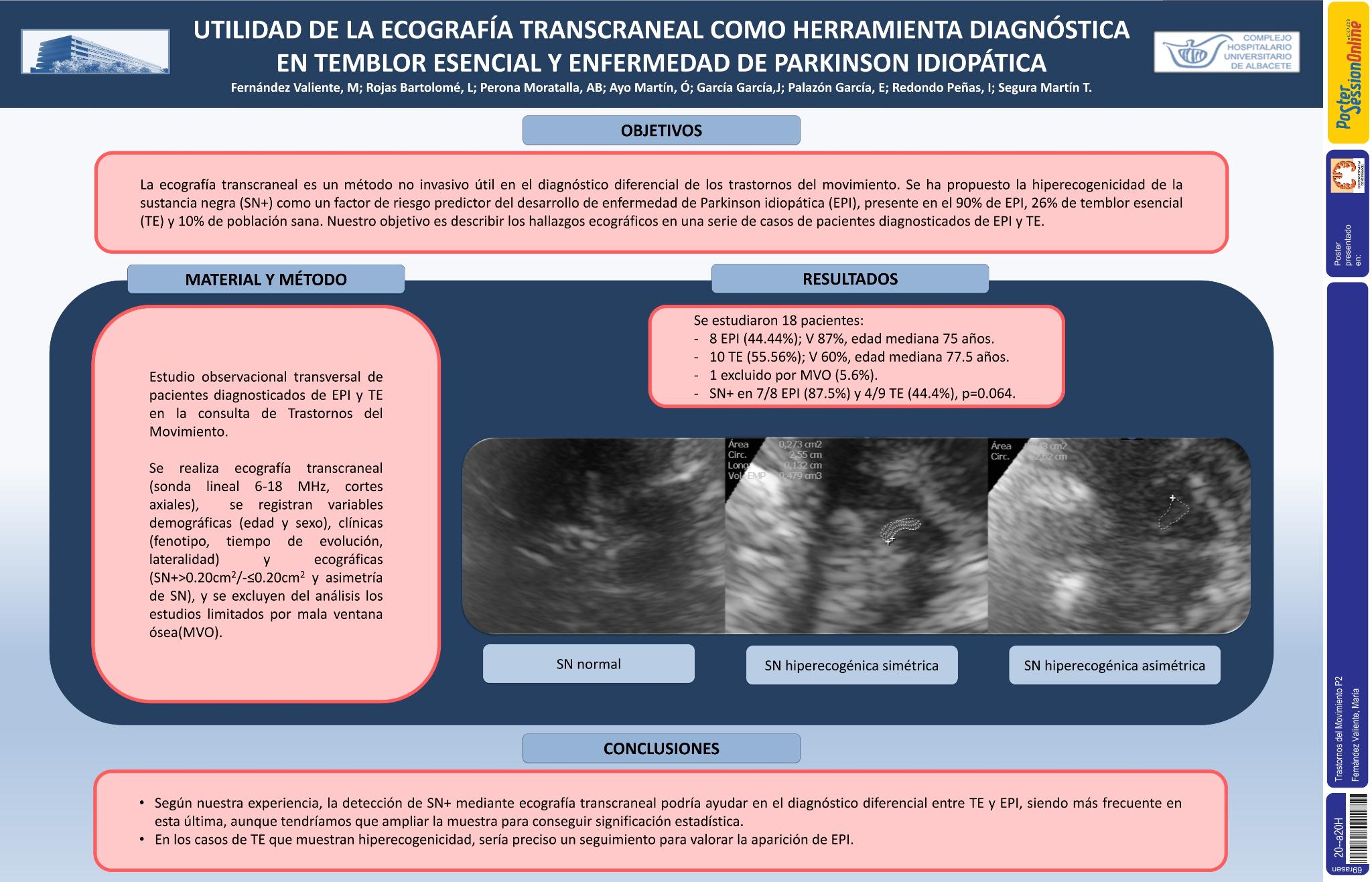 Utilidad de la ecografía transcraneal como herramienta diagnóstica en temblor esencial y enfermedad de Parkinson idiopática