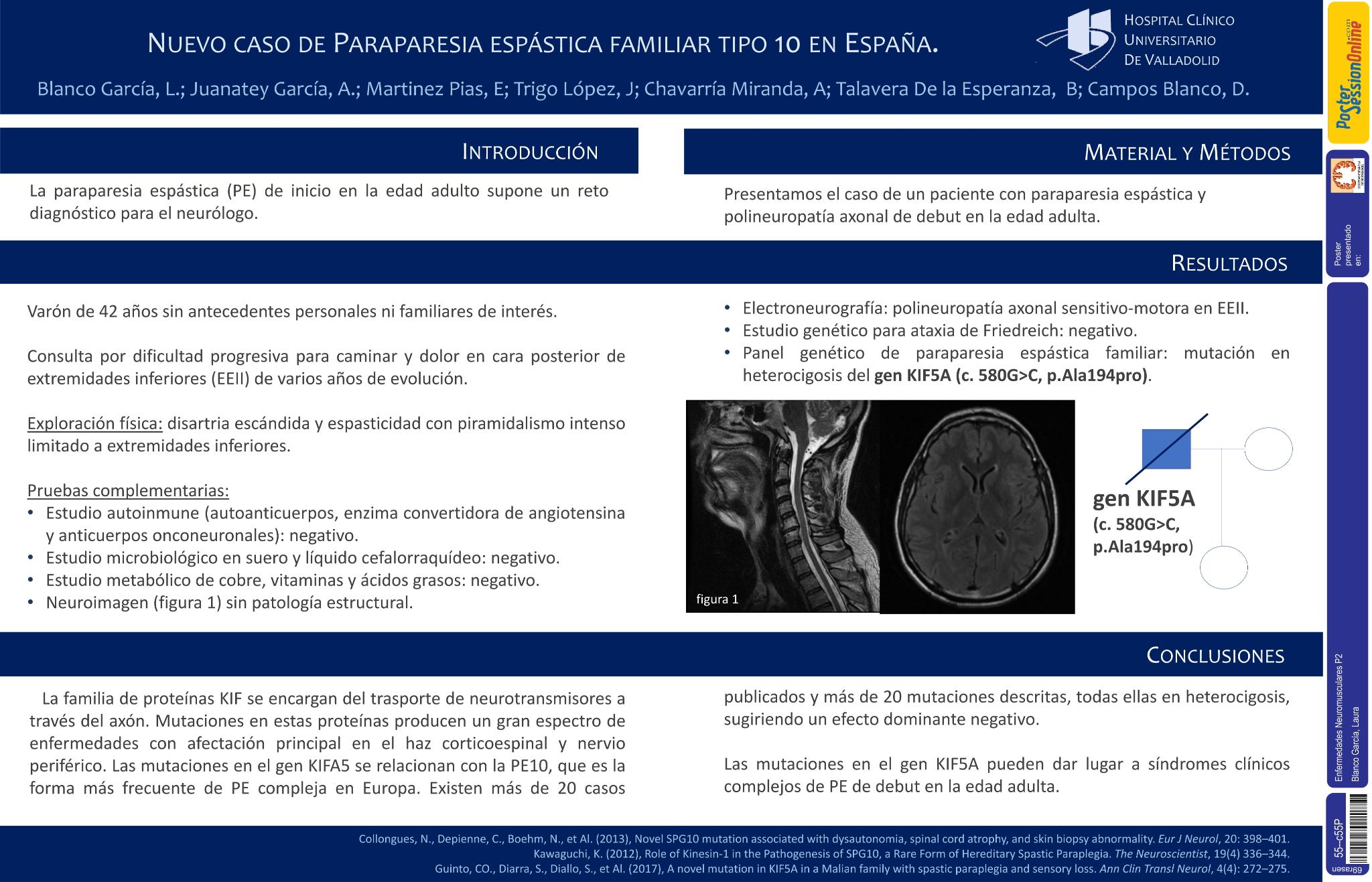 Paraparesia espástica familiar tipo 10  por mutación del gen KIF5A