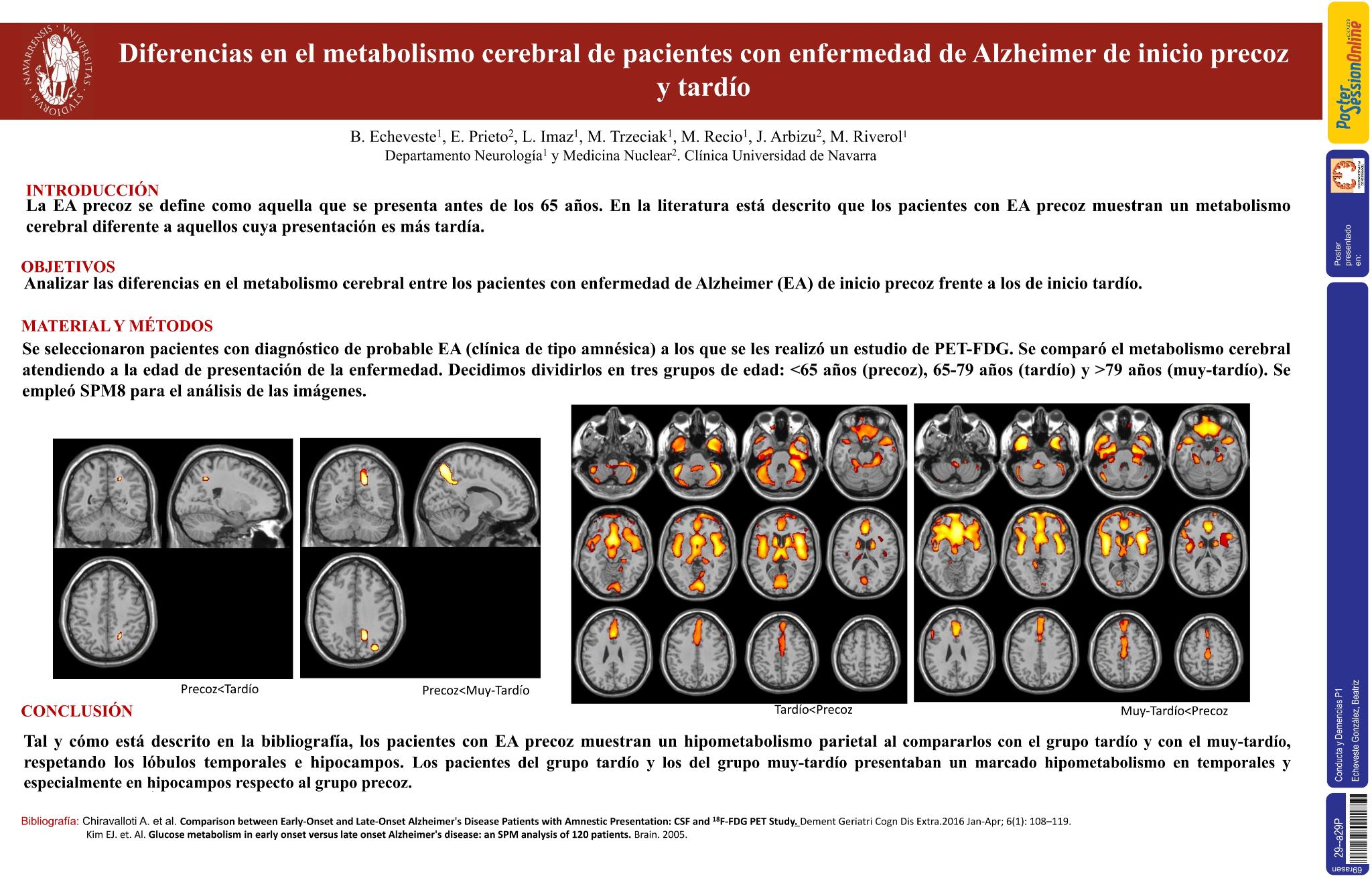 Diferencias en el metabolismo cerebral de pacientes con enfermedad de Alzheimer de inicio precoz y tardío