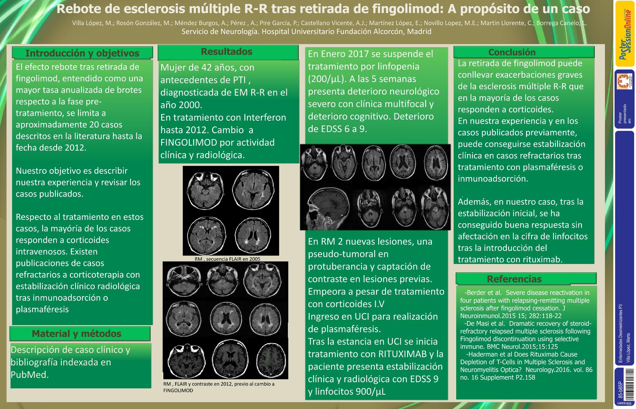 Rebote de esclerosis múltiple RR tras retirada de fingolimod: a propósito de un caso