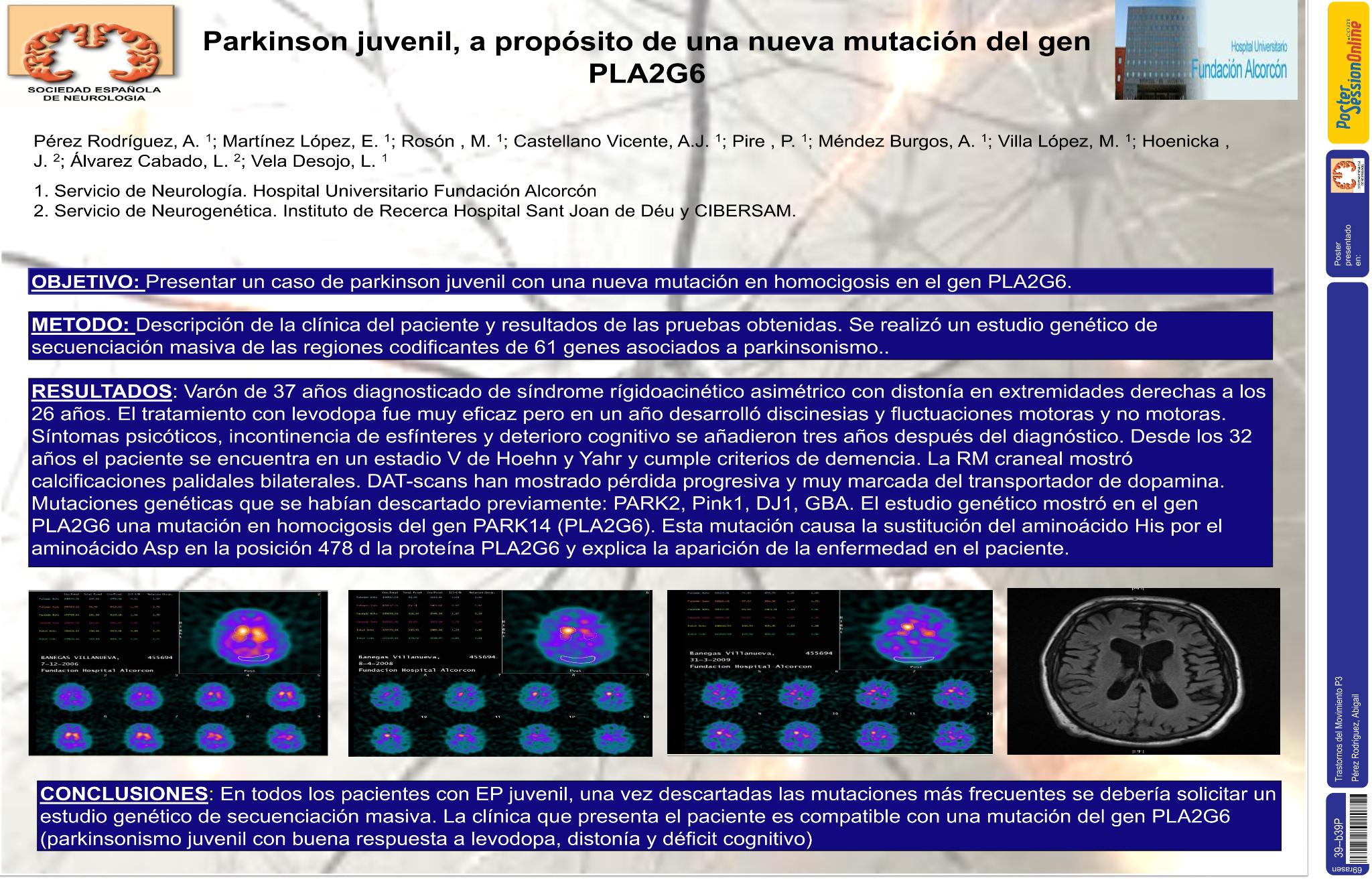 Parkinson juvenil, a propósito de una nueva mutación del gen PLA2G6