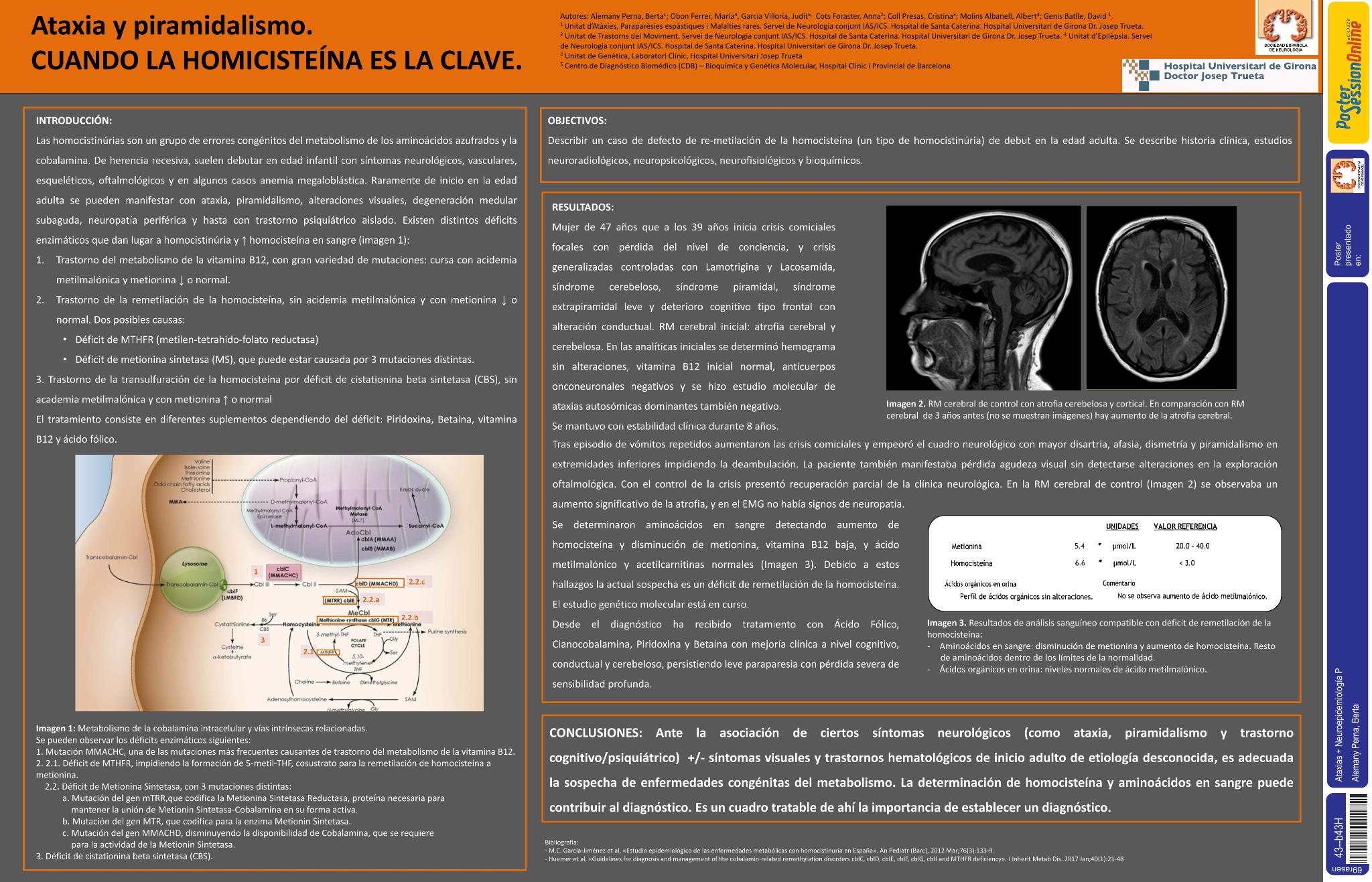 Ataxia, piramidalismo y trastorno cognitivo-conductual. Cuando la homocisteína es la clave