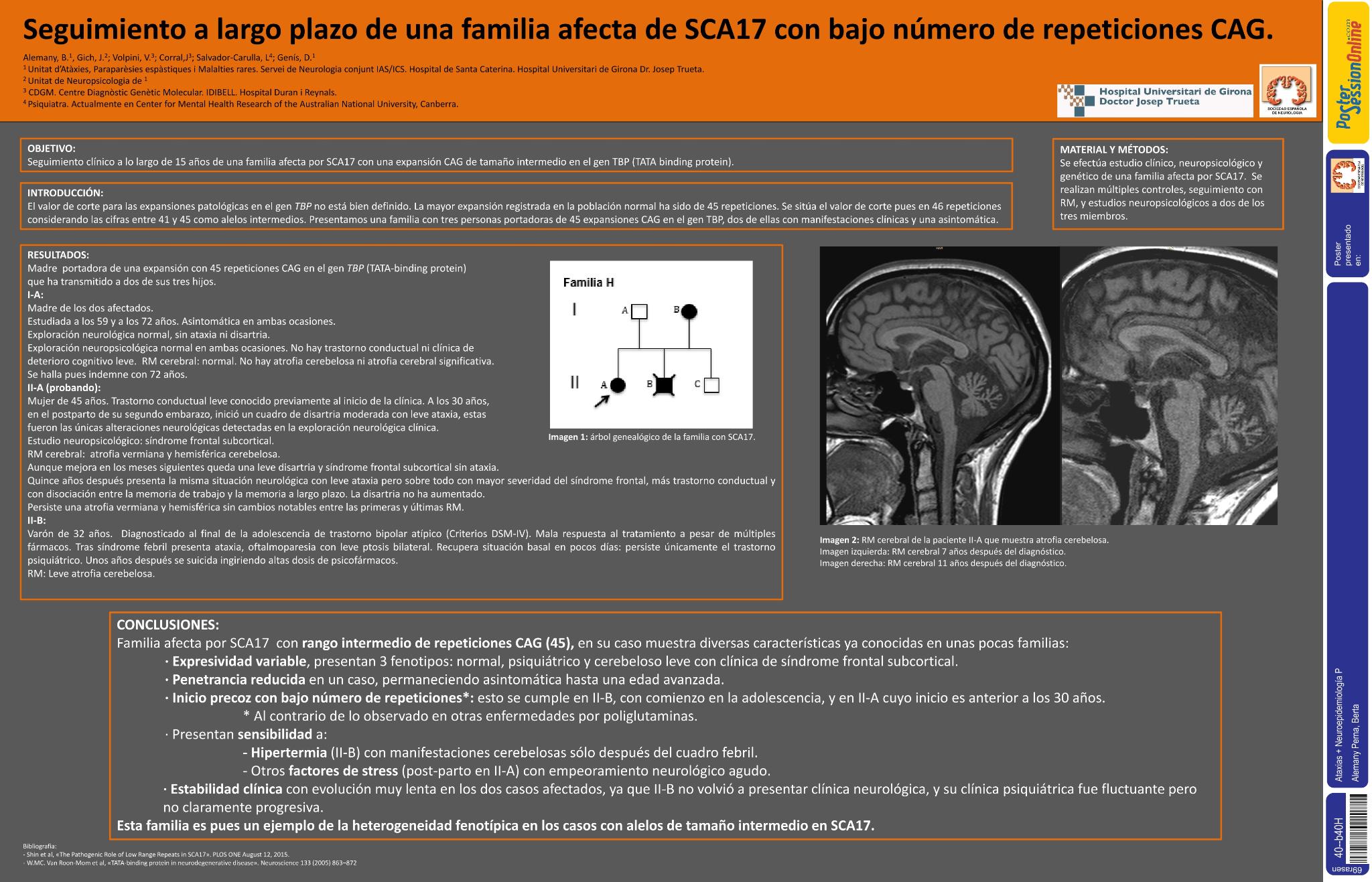 Seguimiento a largo plazo de una familia afecta de SCA17 con bajo número de repeticiones CAG