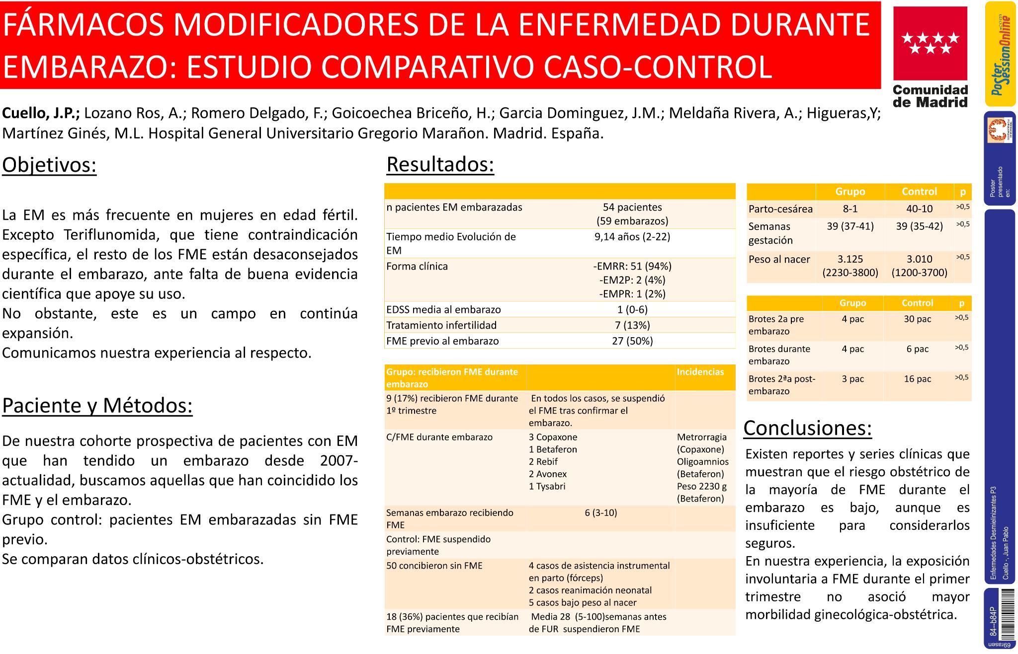 Fármacos modificadores de la enfermedad durante embarazo: estudio comparativo caso-control