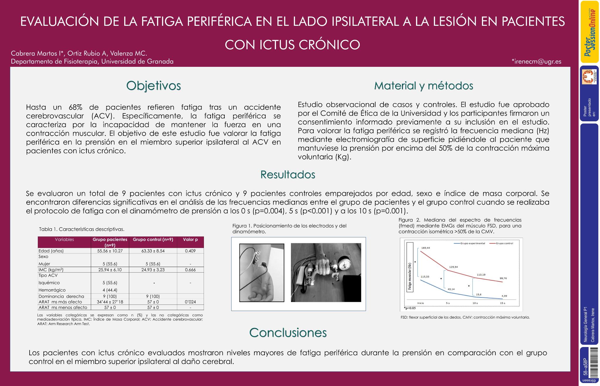 Evaluación de la fatiga periférica en el lado ipsilateral a la lesión en pacientes con ictus crónico