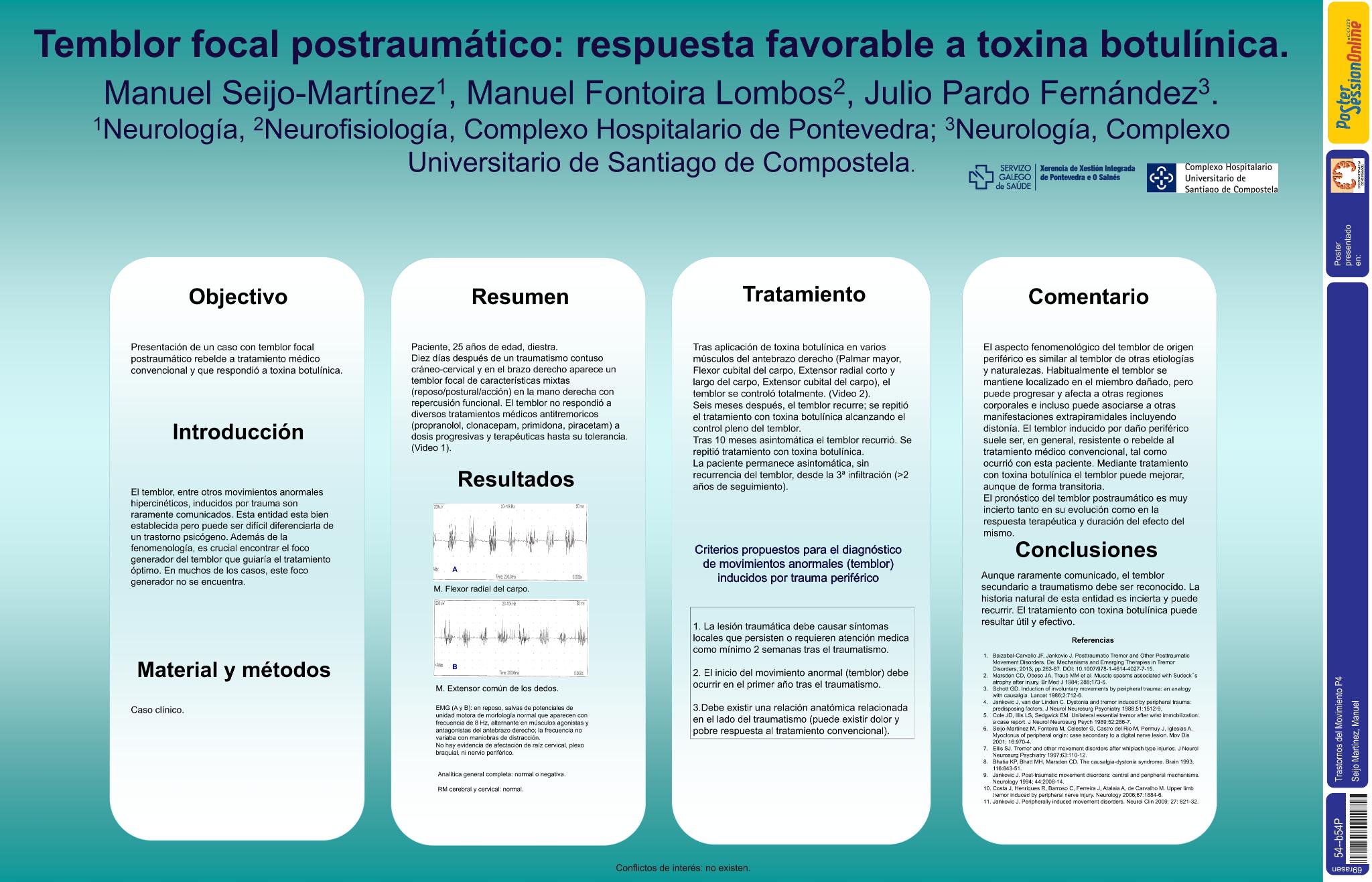 Temblor focal postraumático: respuesta favorable a toxina botulínica